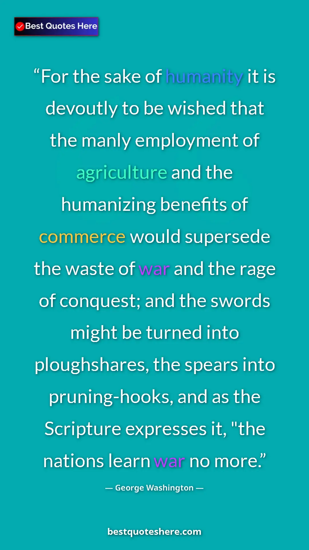 Pinterest quote poster by George Washington: "For the sake of humanity it is devoutly to be wished that..."
