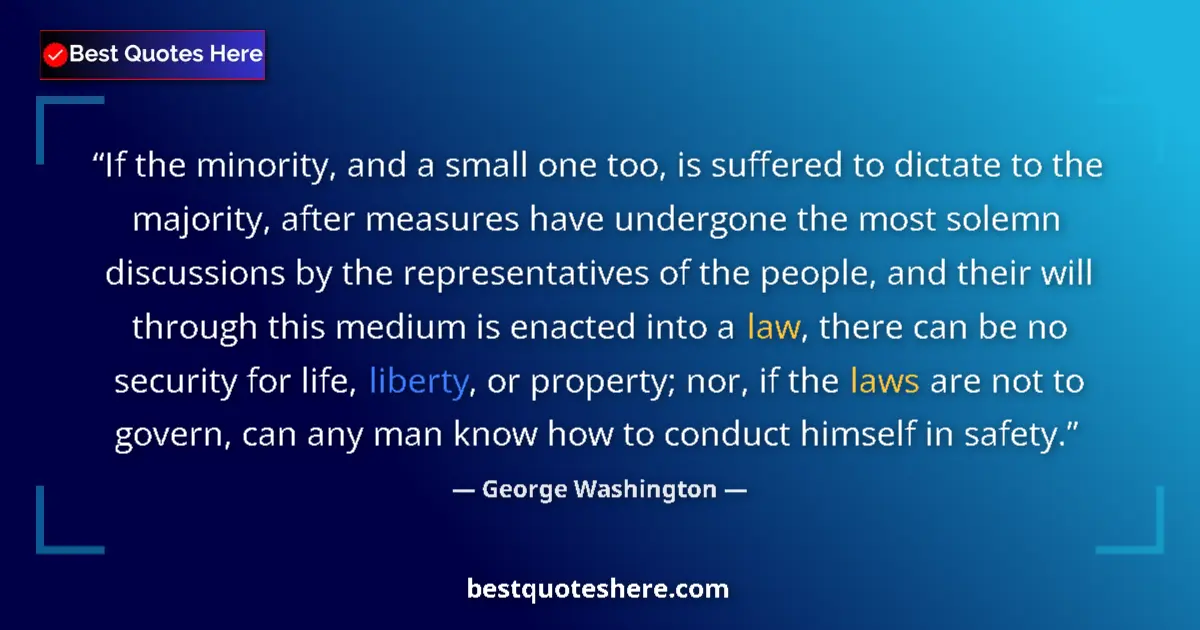 Quote by George Washington: If the minority, and a small one too, is suffered to dictate to the majority, after measures have un...