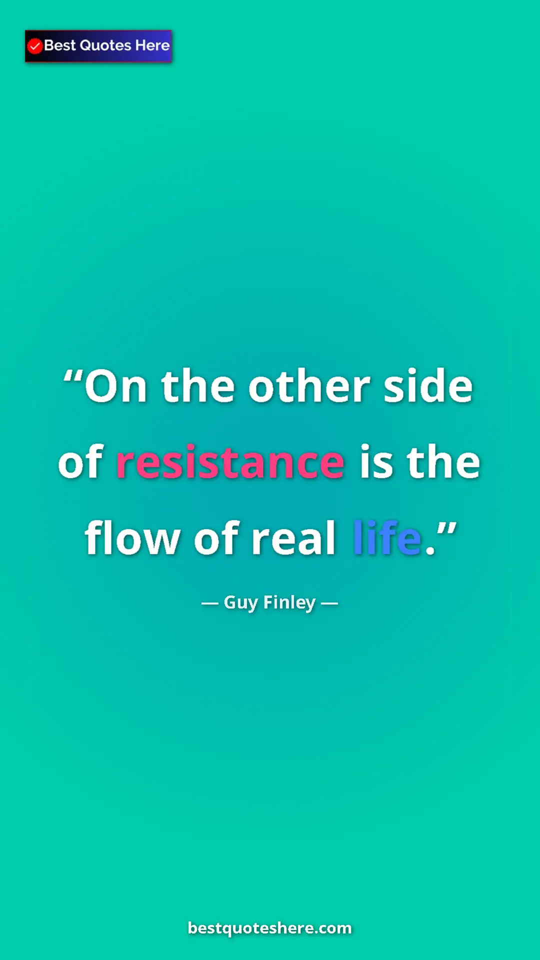 Pinterest quote poster by Guy Finley: "On the other side of resistance is the flow of real life."