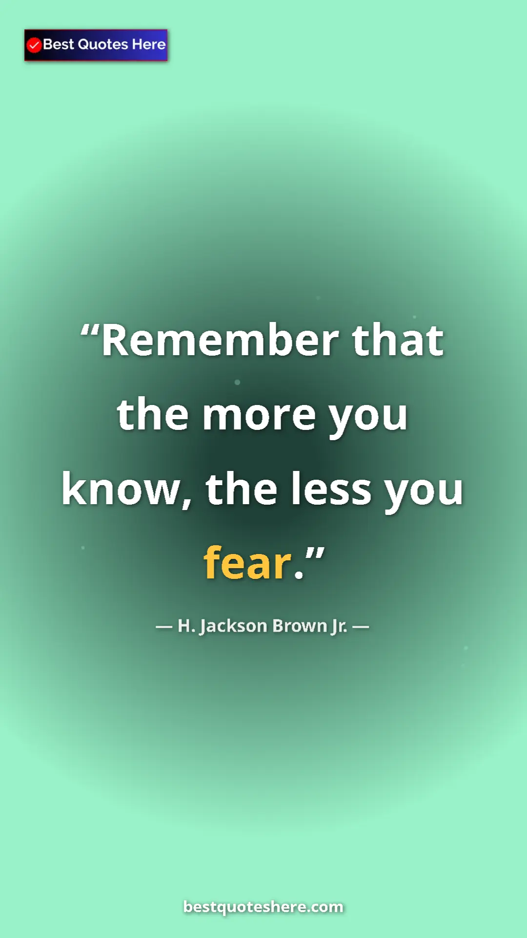Pinterest quote poster by H. Jackson Brown Jr.: "Remember that the more you know, the less you fear."