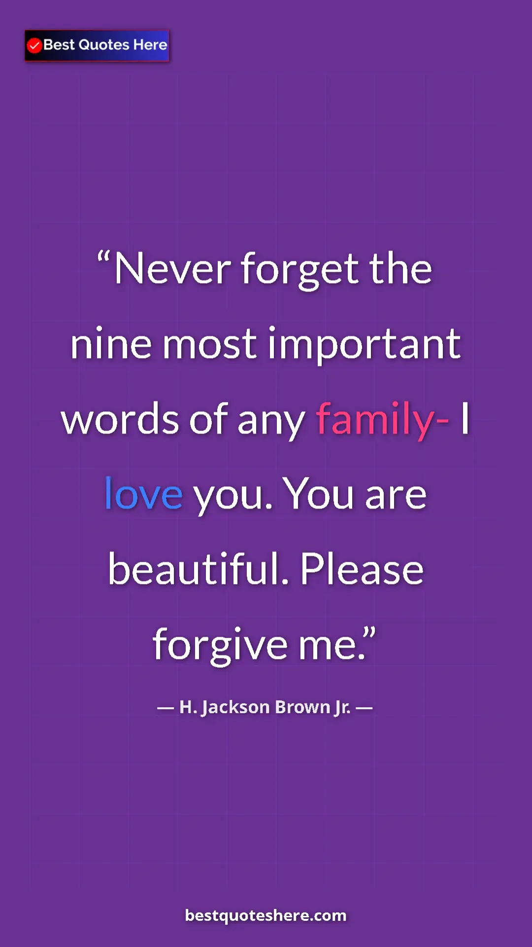 Pinterest quote poster by H. Jackson Brown Jr.: "Never forget the nine most important words of any family- I..."