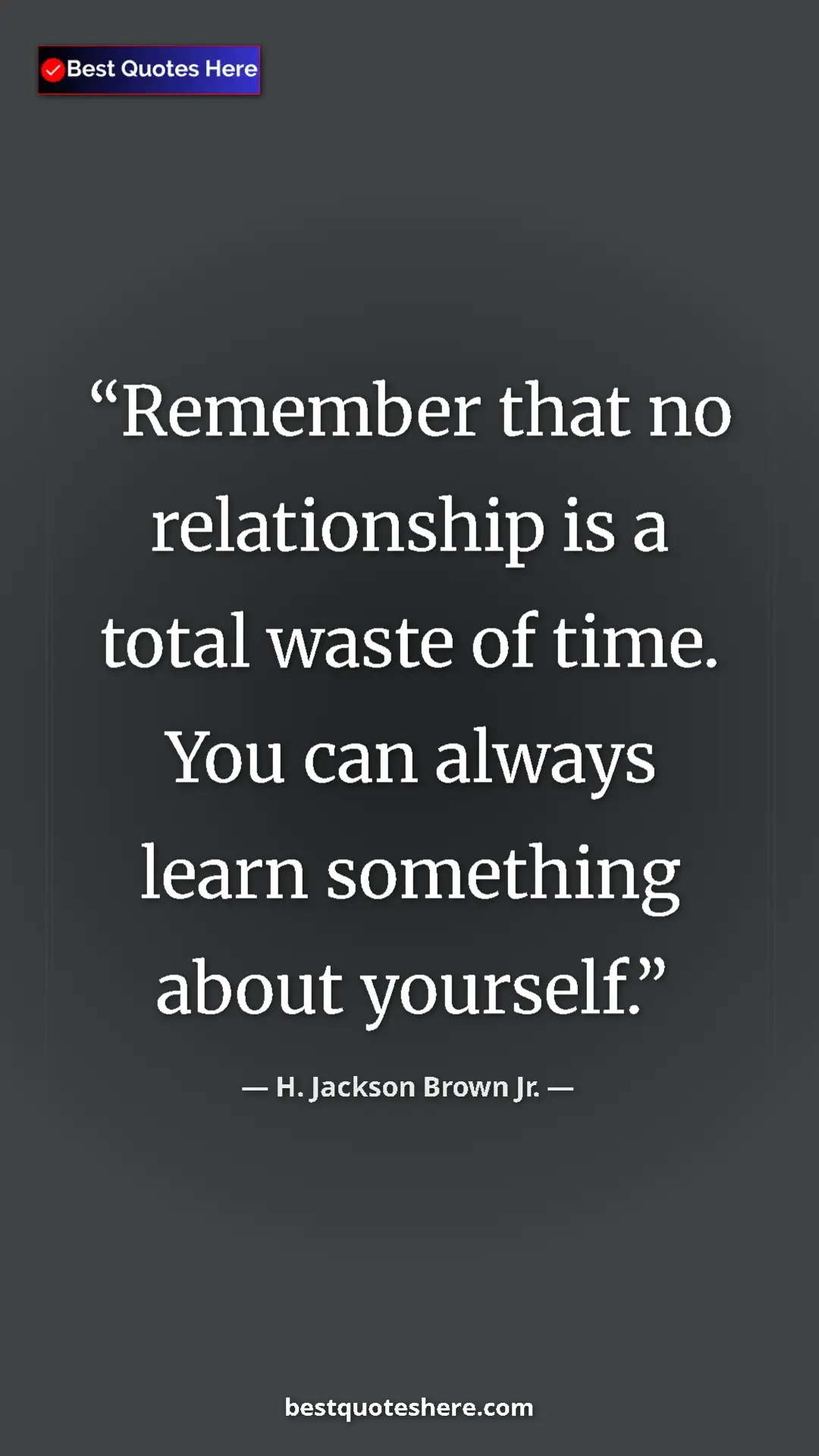 Pinterest quote poster by H. Jackson Brown Jr.: "Remember that no relationship is a total waste of time. You..."