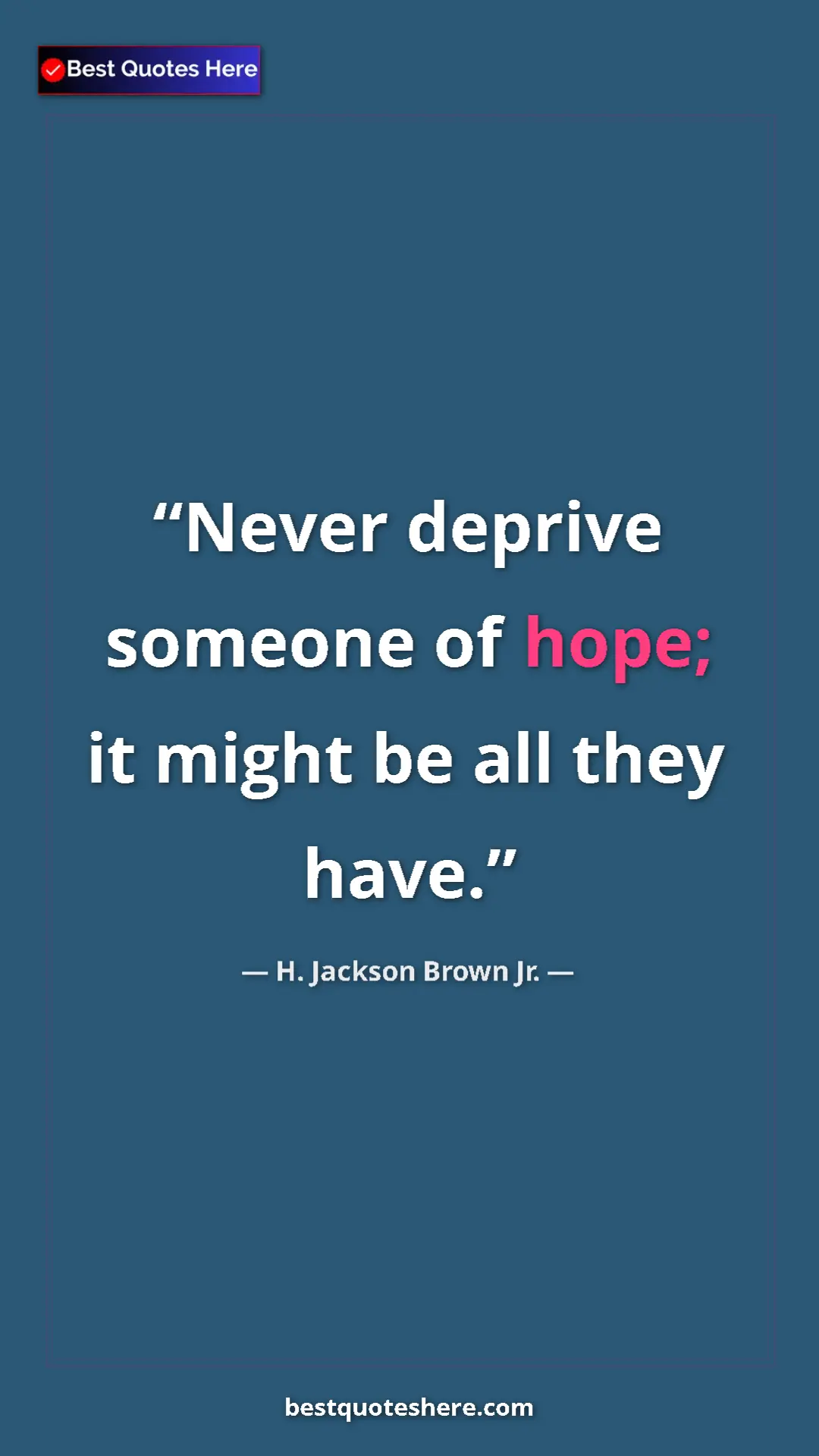 Pinterest quote poster by H. Jackson Brown Jr.: "Never deprive someone of hope; it might be all they have."