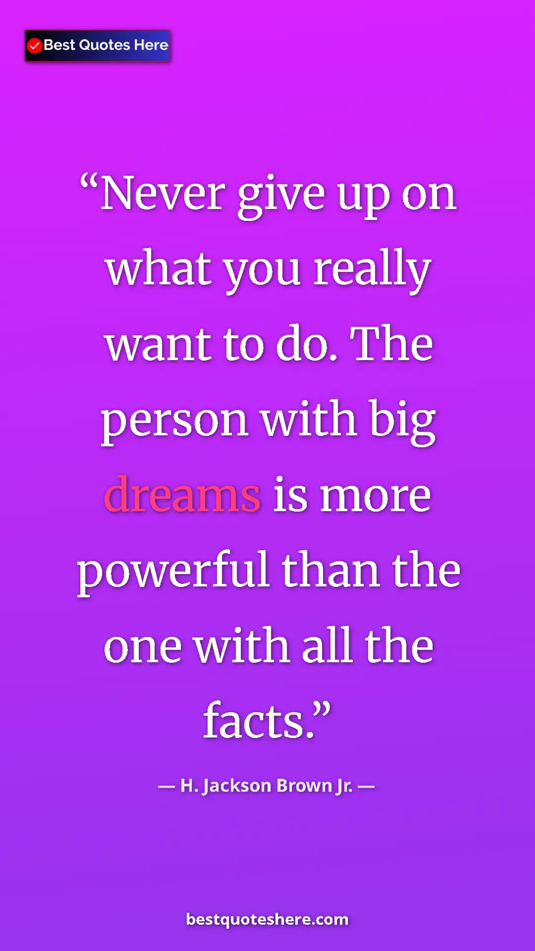 Pinterest quote poster by H. Jackson Brown Jr.: "Never give up on what you really want to do. The person..."