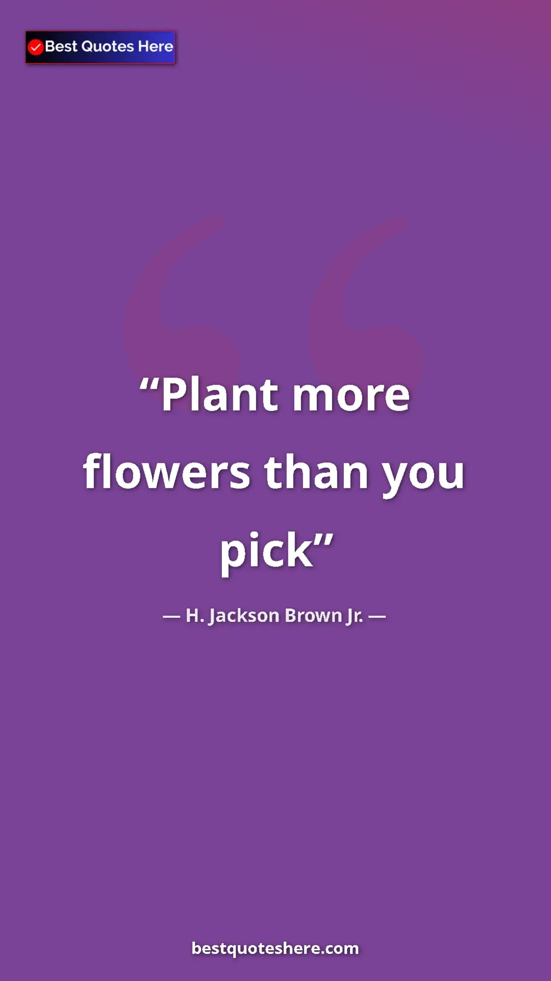 H. Jackson Brown Jr. Quote Card: "Plant more flowers than you pick" Pinterest quote poster by H. Jackson Brown Jr.: "Plant more flowers than you pick"