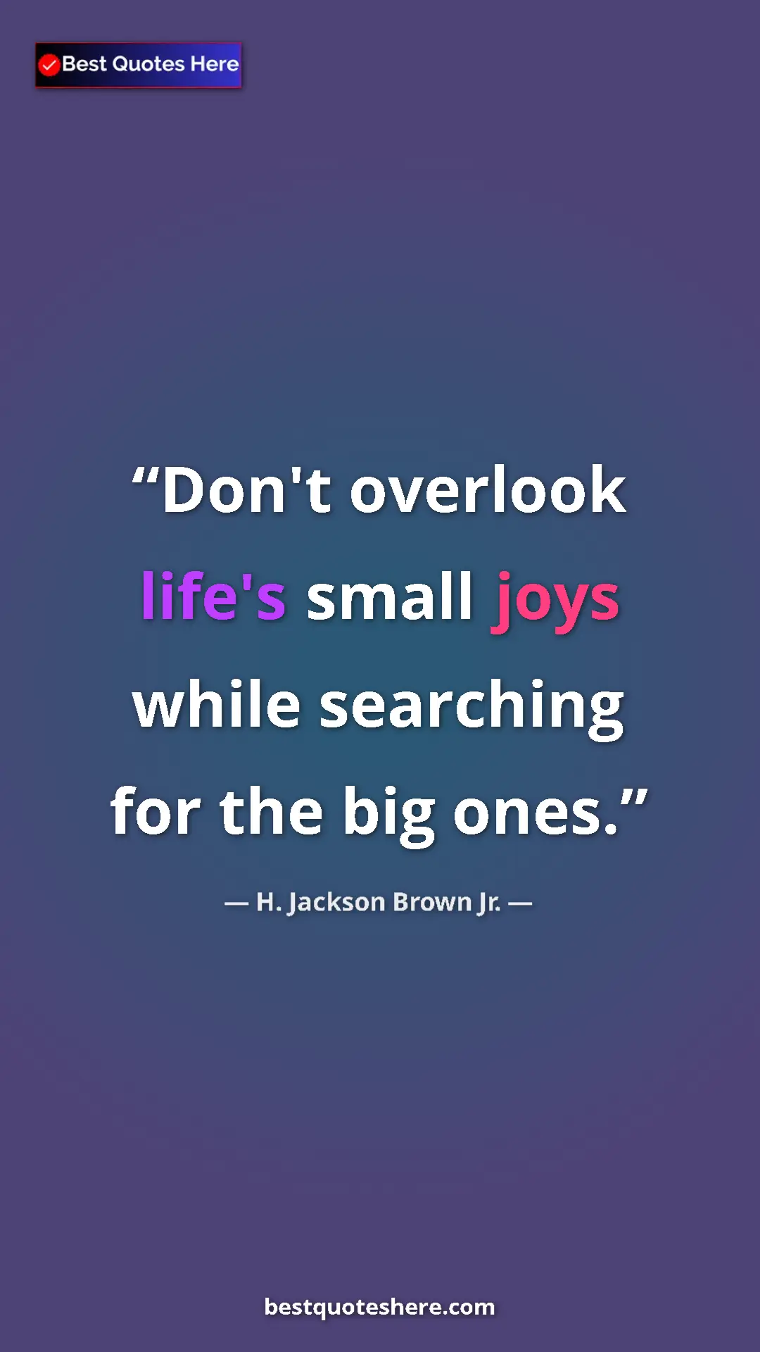 Pinterest quote poster by H. Jackson Brown Jr.: "Don't overlook life's small joys while searching for the..."