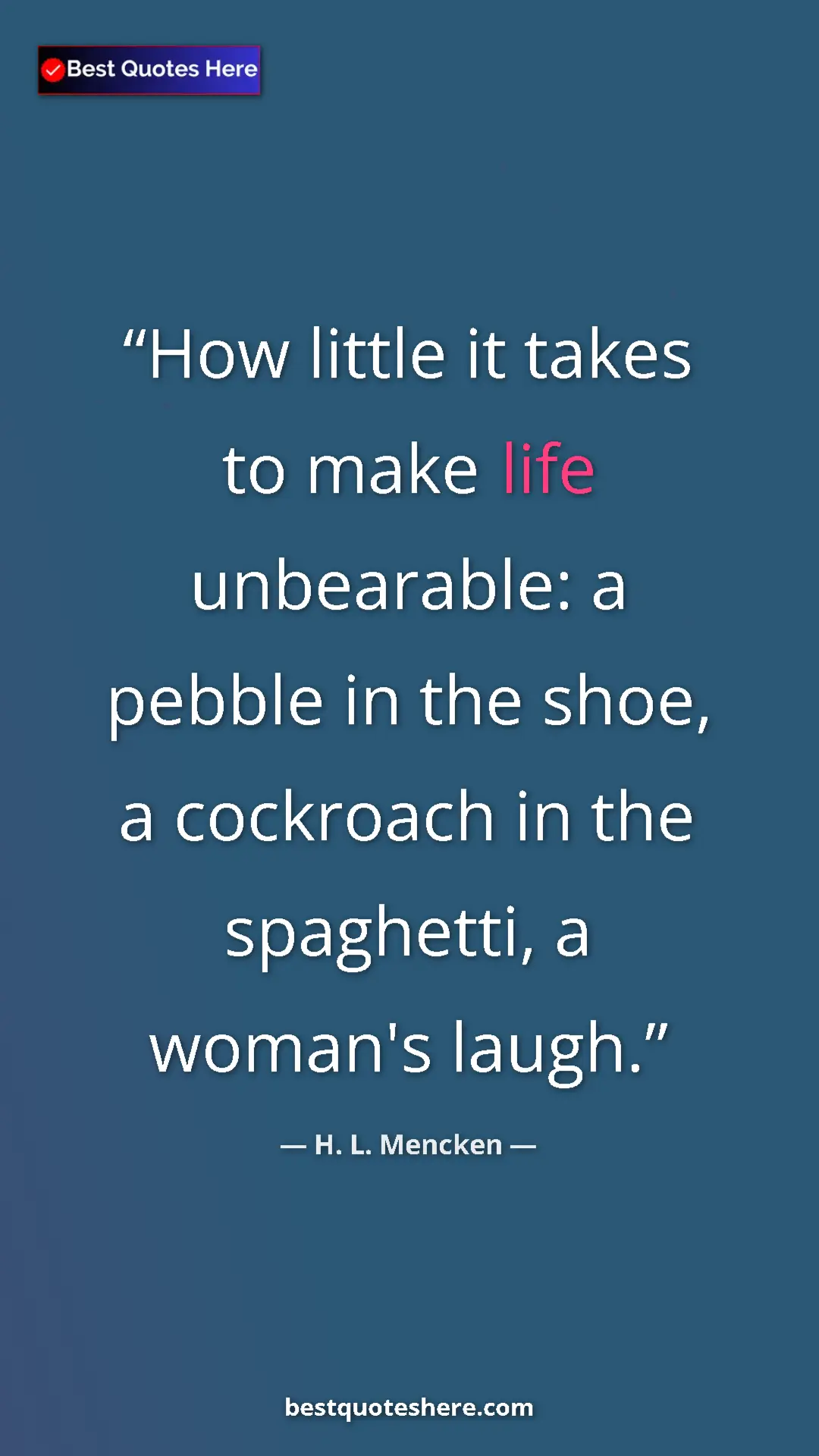 Pinterest quote poster by H. L. Mencken: "How little it takes to make life unbearable: a pebble in..."