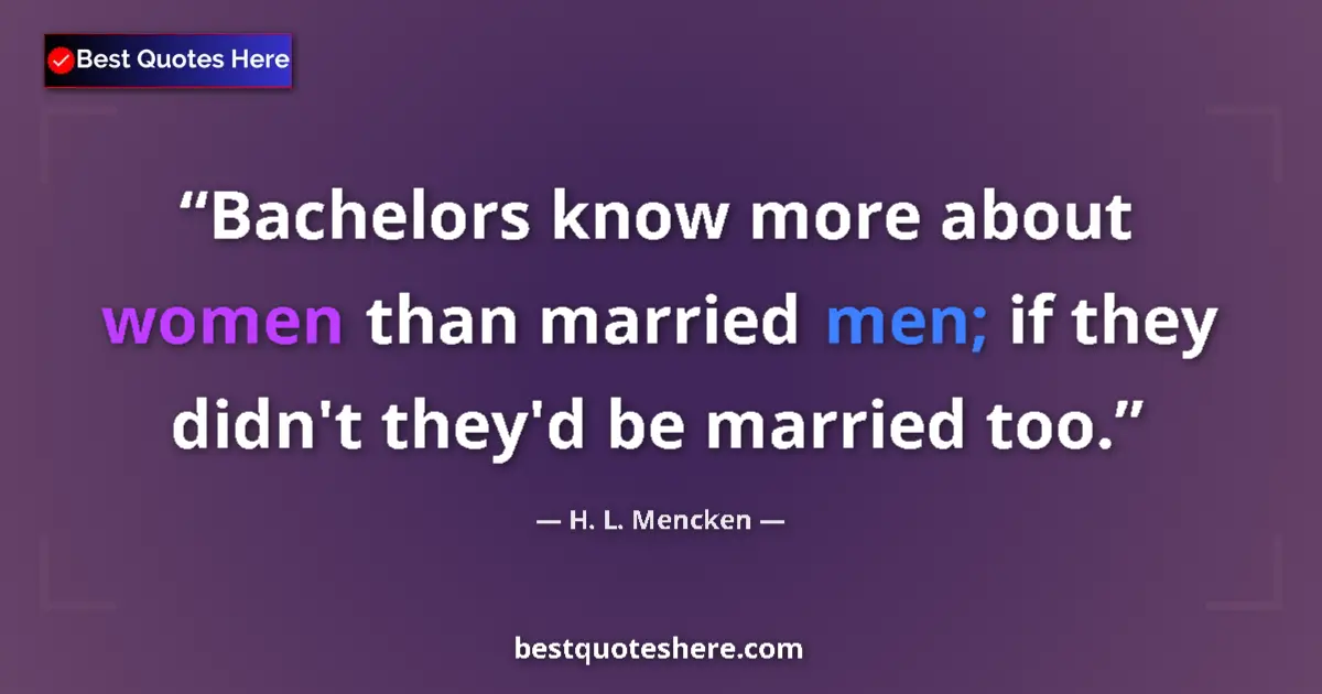 H. L. Mencken quote: "Bachelors know more about women than married men; if they..."