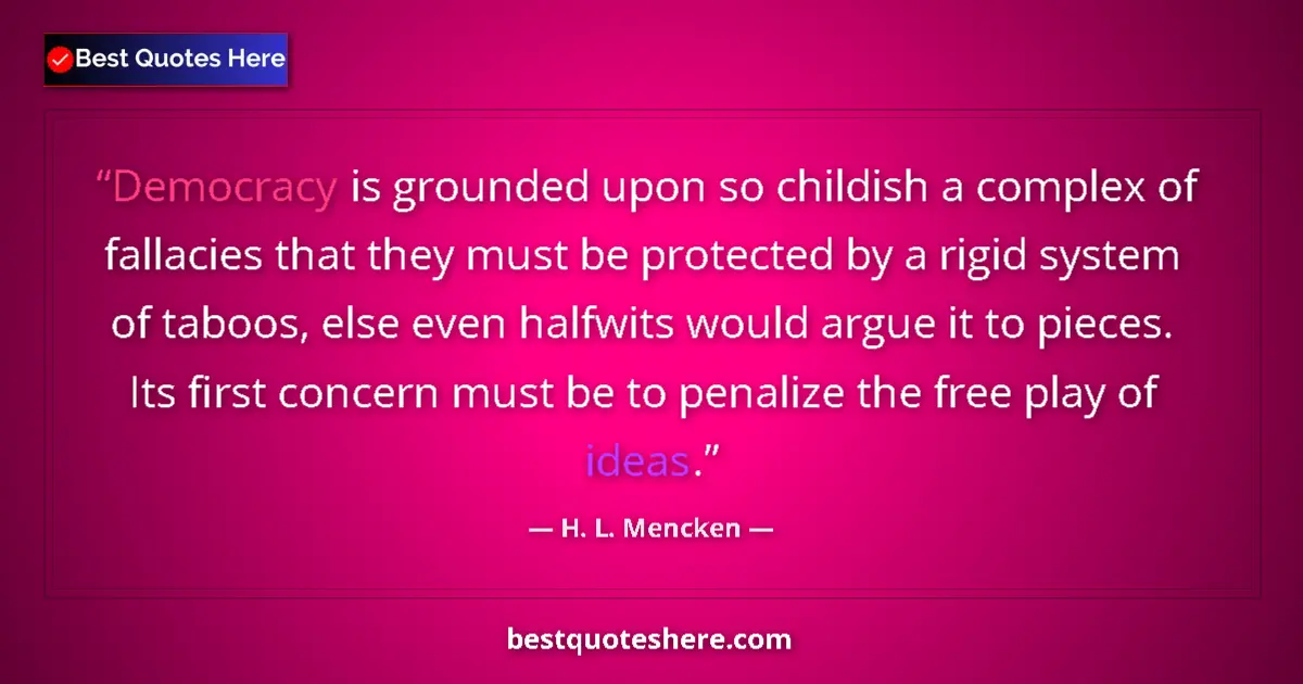 Quote by H. L. Mencken: Democracy is grounded upon so childish a complex of fallacies that they must be protected by a rigid...
