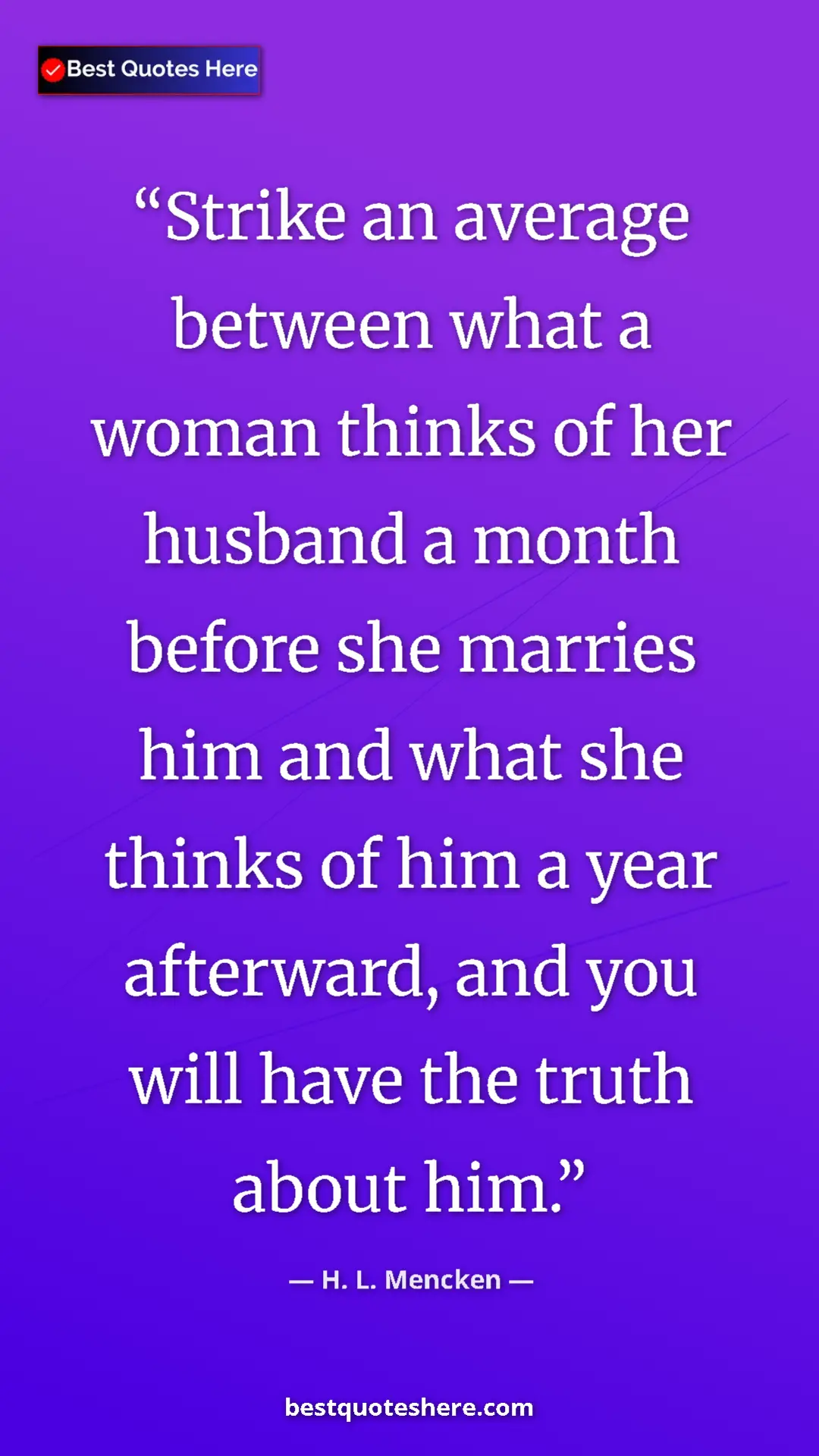 Pinterest quote poster by H. L. Mencken: "Strike an average between what a woman thinks of her..."
