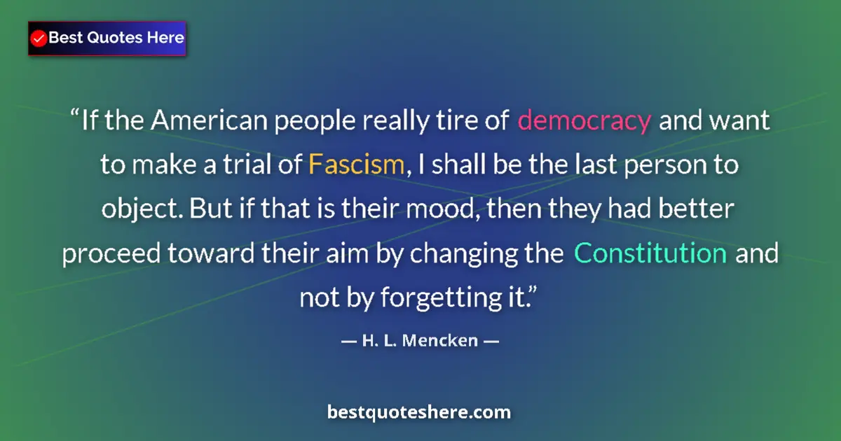Quote by H. L. Mencken: If the American people really tire of democracy and want to make a trial of Fascism, I shall be the ...