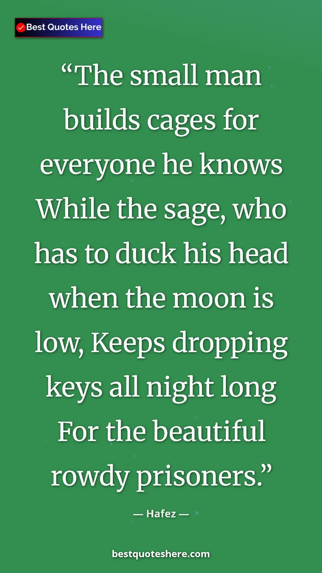 Pinterest quote poster by Hafez: "The small man builds cages for everyone he knows While the..."