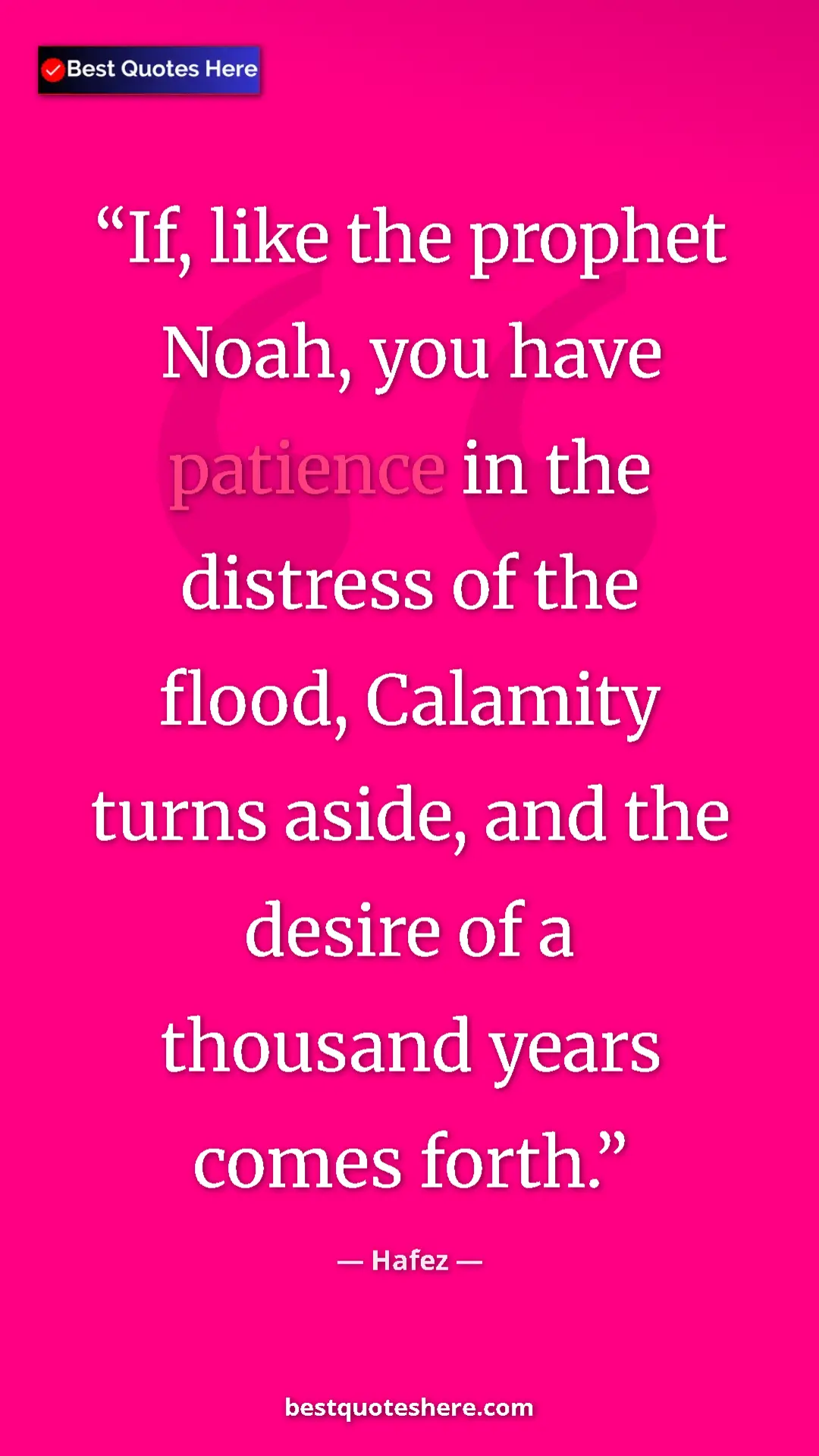 Pinterest quote poster by Hafez: "If, like the prophet Noah, you have patience in the..."