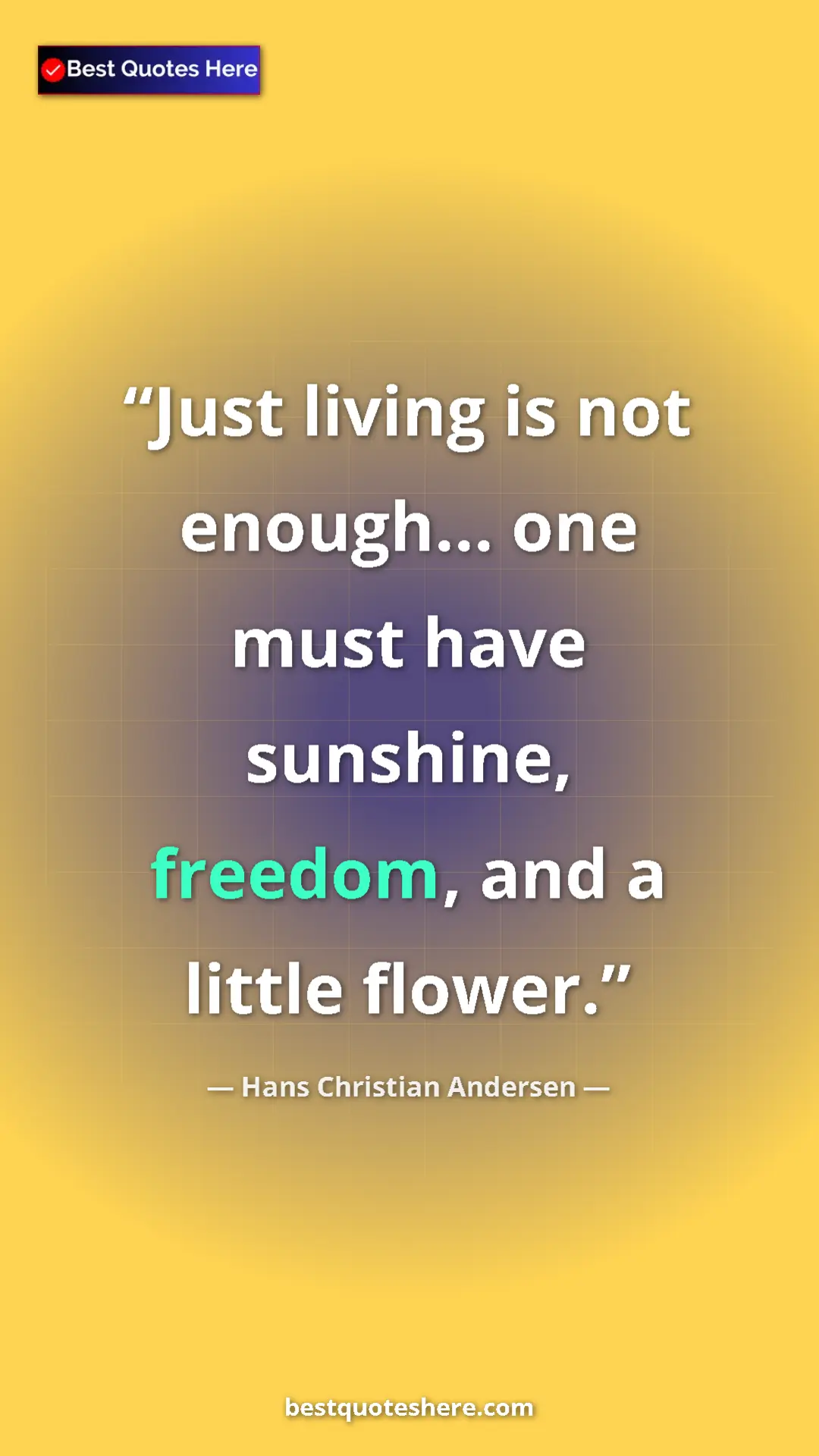 Hans Christian Andersen Quote Card: "Just living is not enough... one must have sunshine,..." Pinterest quote poster by Hans Christian Andersen: "Just living is not enough... one must have sunshine,..."