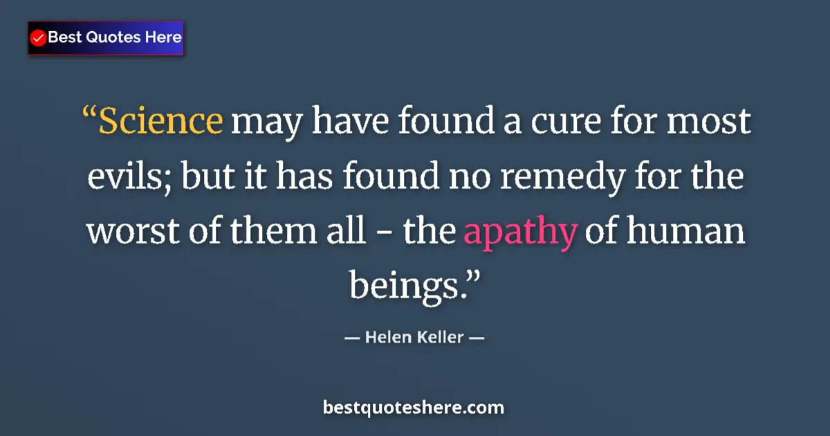 Quote by Helen Keller: Science may have found a cure for most evils; but 
