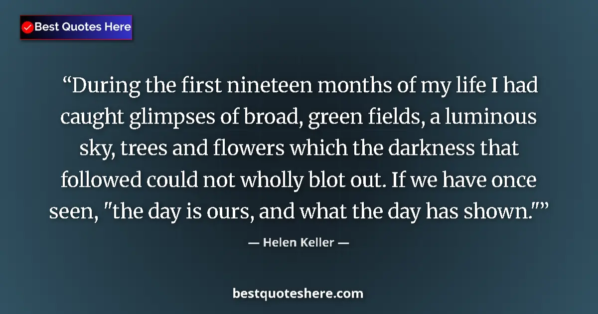 Quote by Helen Keller: During the first nineteen months of my life I had
