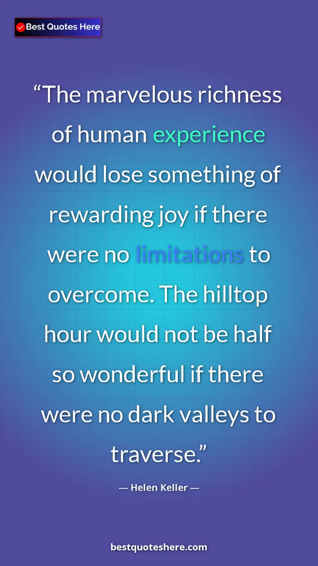 Helen Keller Quote Card: "The marvelous richness of human experience would lose..." Pinterest quote poster by Helen Keller: "The marvelous richness of human experience would lose..."