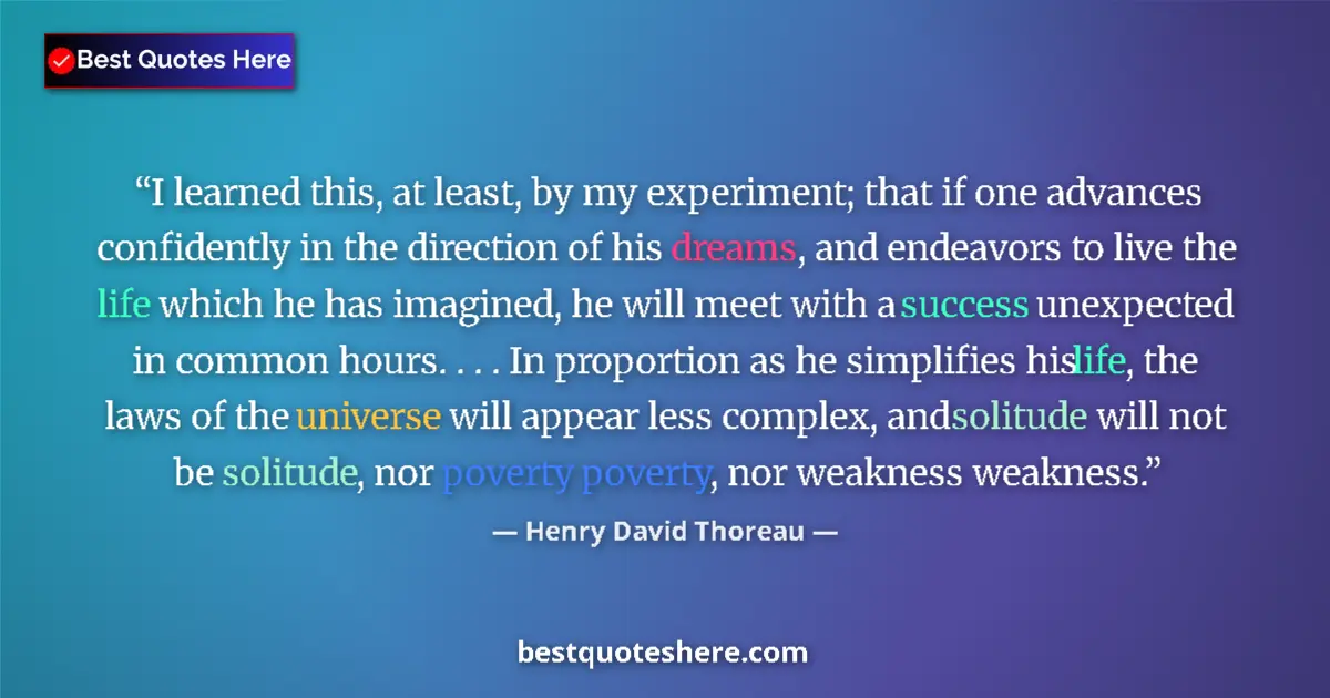 Quote by Henry David Thoreau: I learned this, at least, by my experiment; that if one advances confidently in the direction of his...