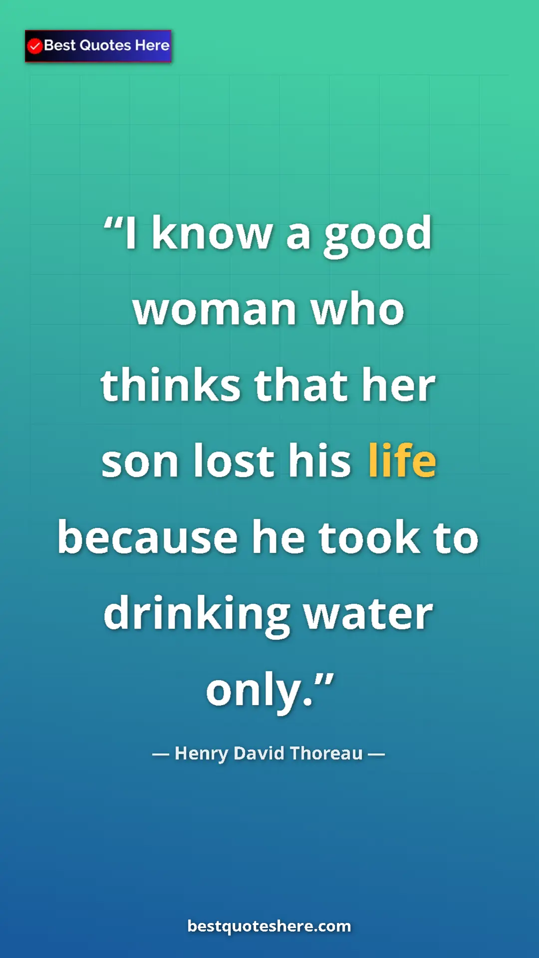 Henry David Thoreau Quote Card: "I know a good woman who thinks that her son lost his life..." Pinterest quote poster by Henry David Thoreau: "I know a good woman who thinks that her son lost his life..."