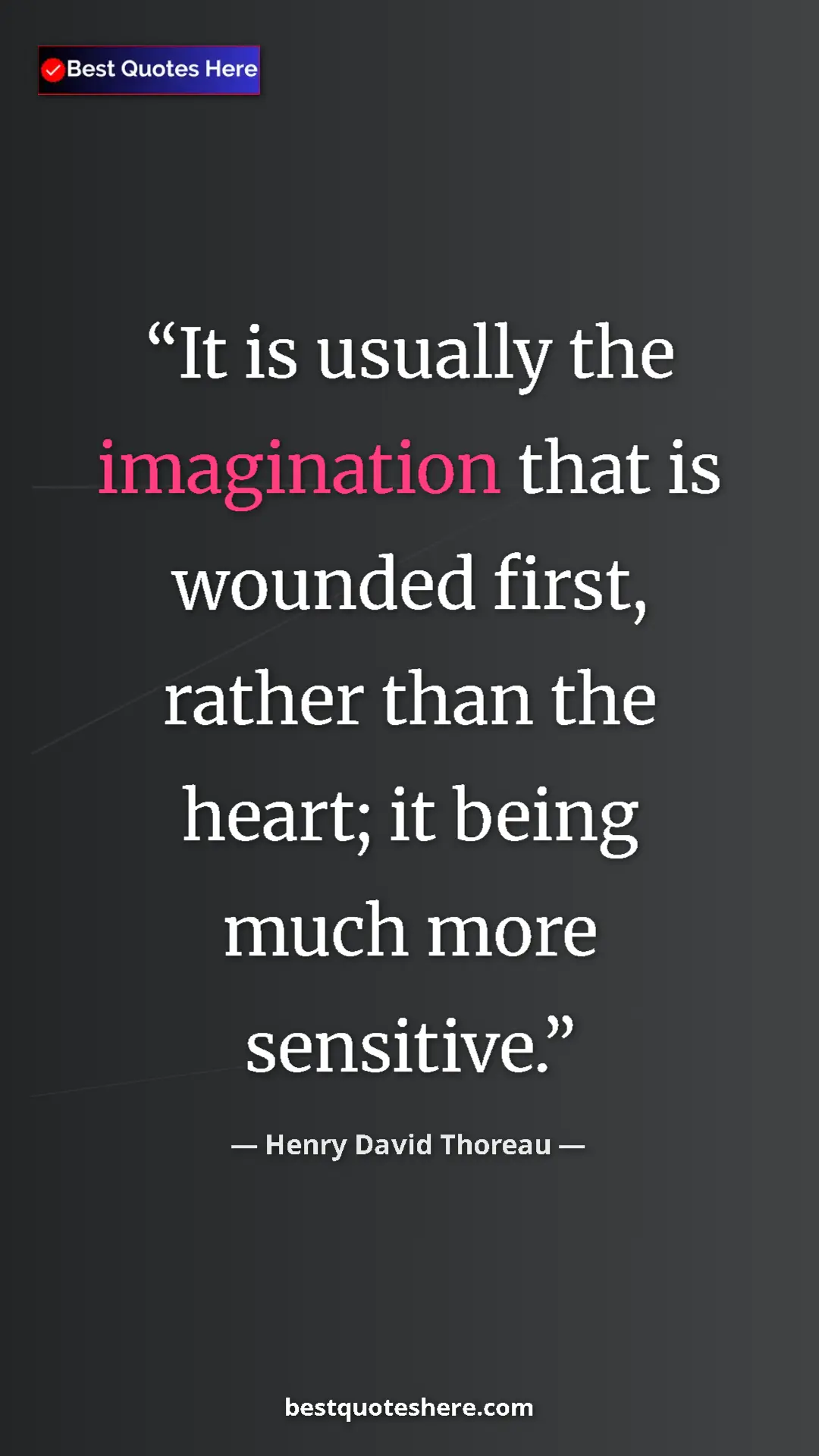 Henry David Thoreau Quote Card: "It is usually the imagination that is wounded first, rather..." Pinterest quote poster by Henry David Thoreau: "It is usually the imagination that is wounded first, rather..."