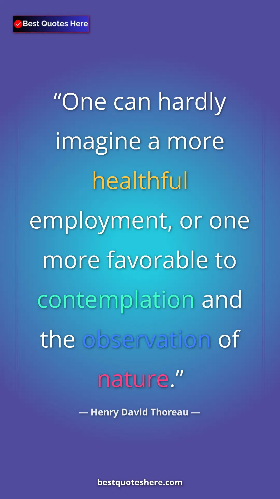 Henry David Thoreau Quote Card: "One can hardly imagine a more healthful employment, or one..." Pinterest quote poster by Henry David Thoreau: "One can hardly imagine a more healthful employment, or one..."