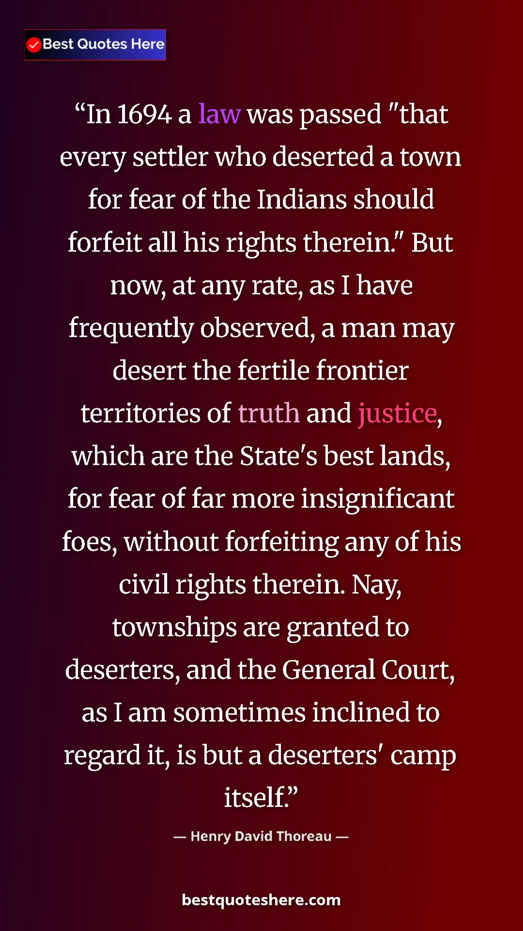 Henry David Thoreau Quote Card: "In 1694 a law was passed "that every settler who deserted a..." Pinterest quote poster by Henry David Thoreau: "In 1694 a law was passed "that every settler who deserted a..."