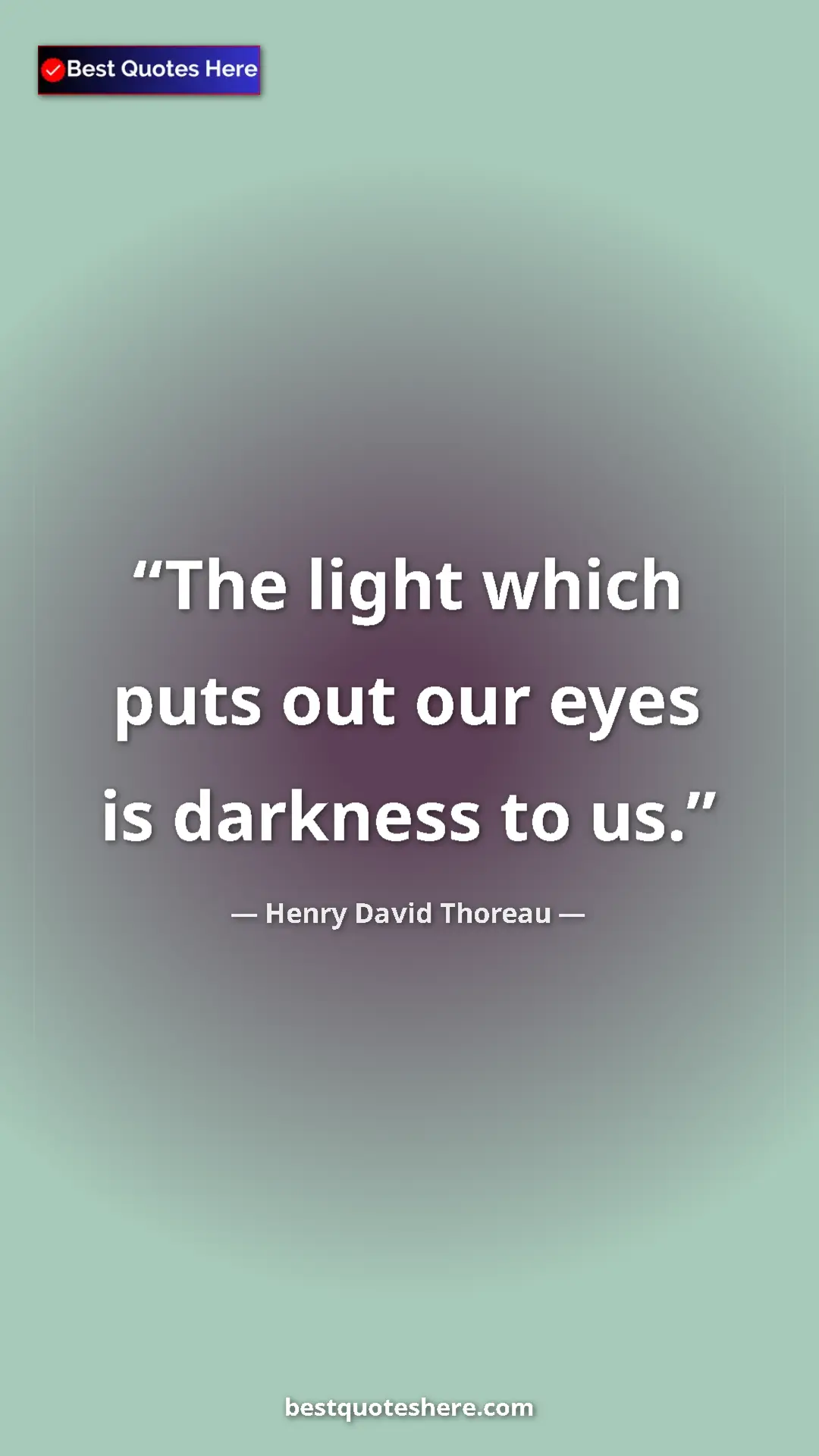 Henry David Thoreau Quote Card: "The light which puts out our eyes is darkness to us." Pinterest quote poster by Henry David Thoreau: "The light which puts out our eyes is darkness to us."