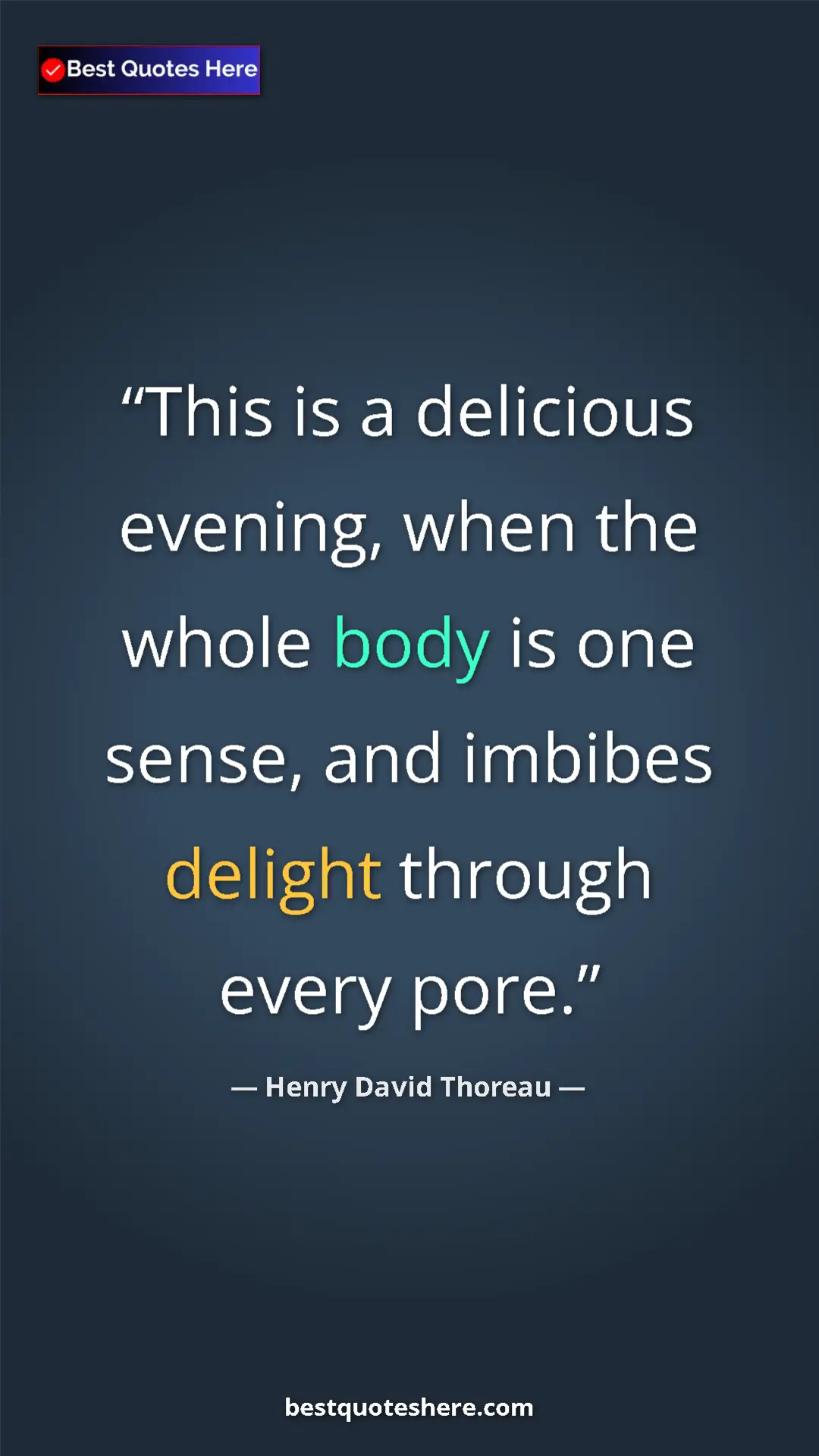 Henry David Thoreau Quote Card: "This is a delicious evening, when the whole body is one..." Pinterest quote poster by Henry David Thoreau: "This is a delicious evening, when the whole body is one..."