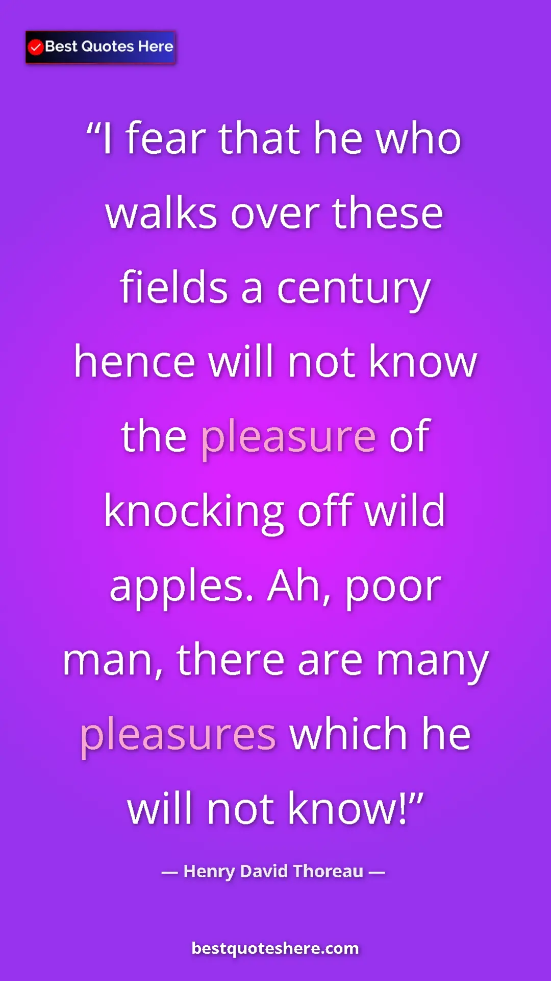 Henry David Thoreau Quote Card: "I fear that he who walks over these fields a century hence..." Pinterest quote poster by Henry David Thoreau: "I fear that he who walks over these fields a century hence..."