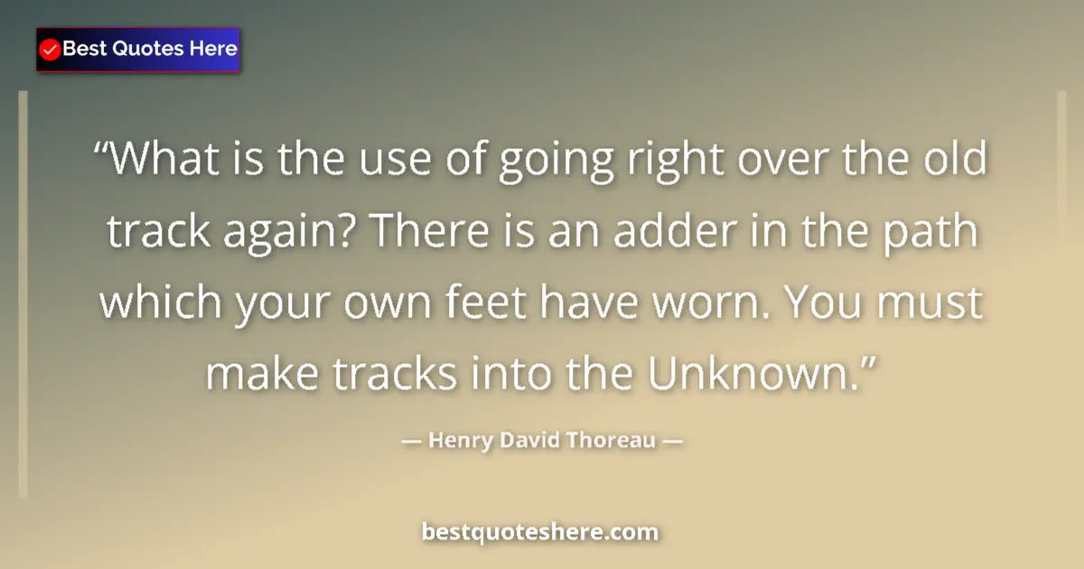 Quote by Henry David Thoreau: What is the use of going right over the old track again? There is an adder in the path which your ow...