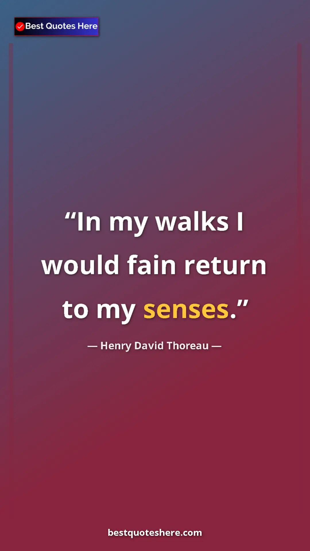 Henry David Thoreau Quote Card: "In my walks I would fain return to my senses." Pinterest quote poster by Henry David Thoreau: "In my walks I would fain return to my senses."