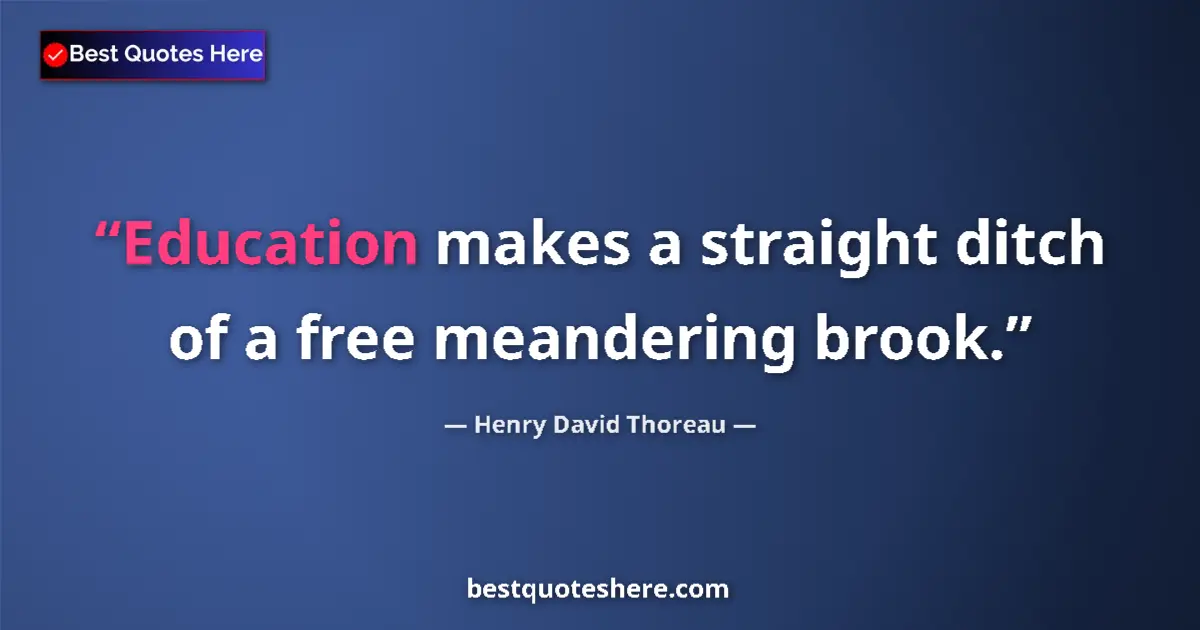 Quote by Henry David Thoreau: Education makes a straight ditch of a free meandering brook....