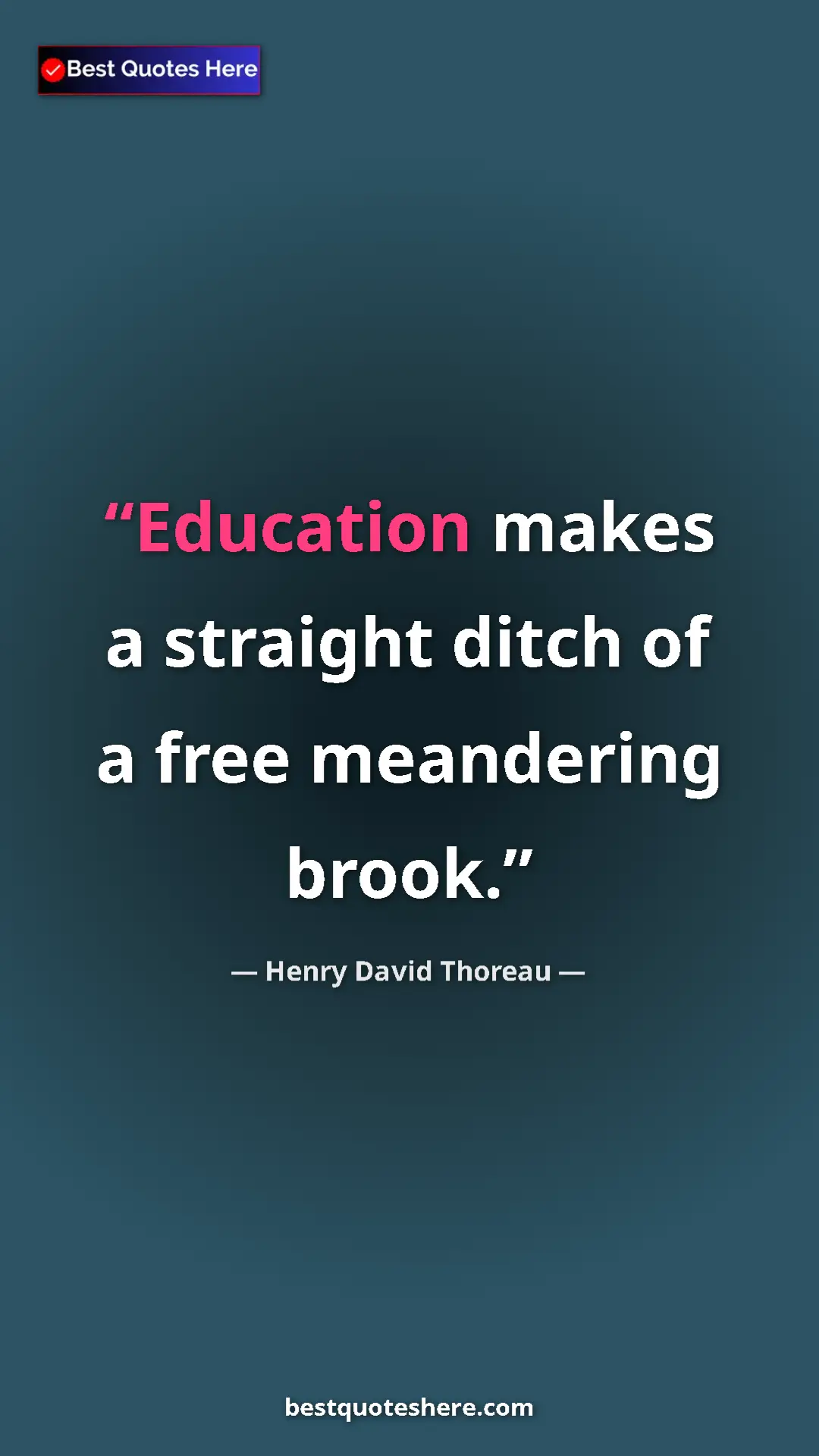 Henry David Thoreau Quote Card: "Education makes a straight ditch of a free meandering brook." Pinterest quote poster by Henry David Thoreau: "Education makes a straight ditch of a free meandering brook."