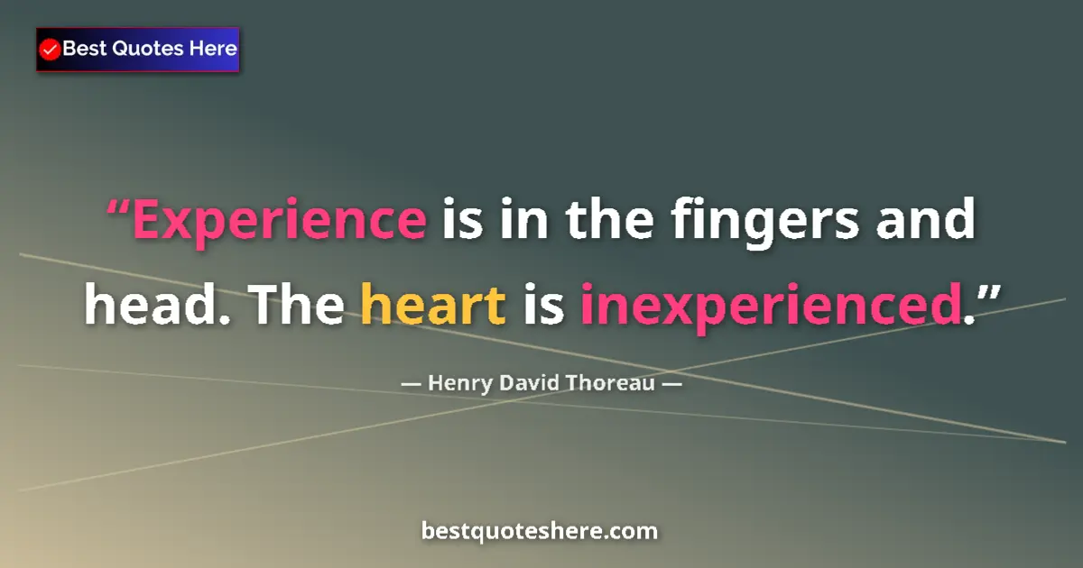 Quote by Henry David Thoreau: Experience is in the fingers and head. The heart is inexperienced....