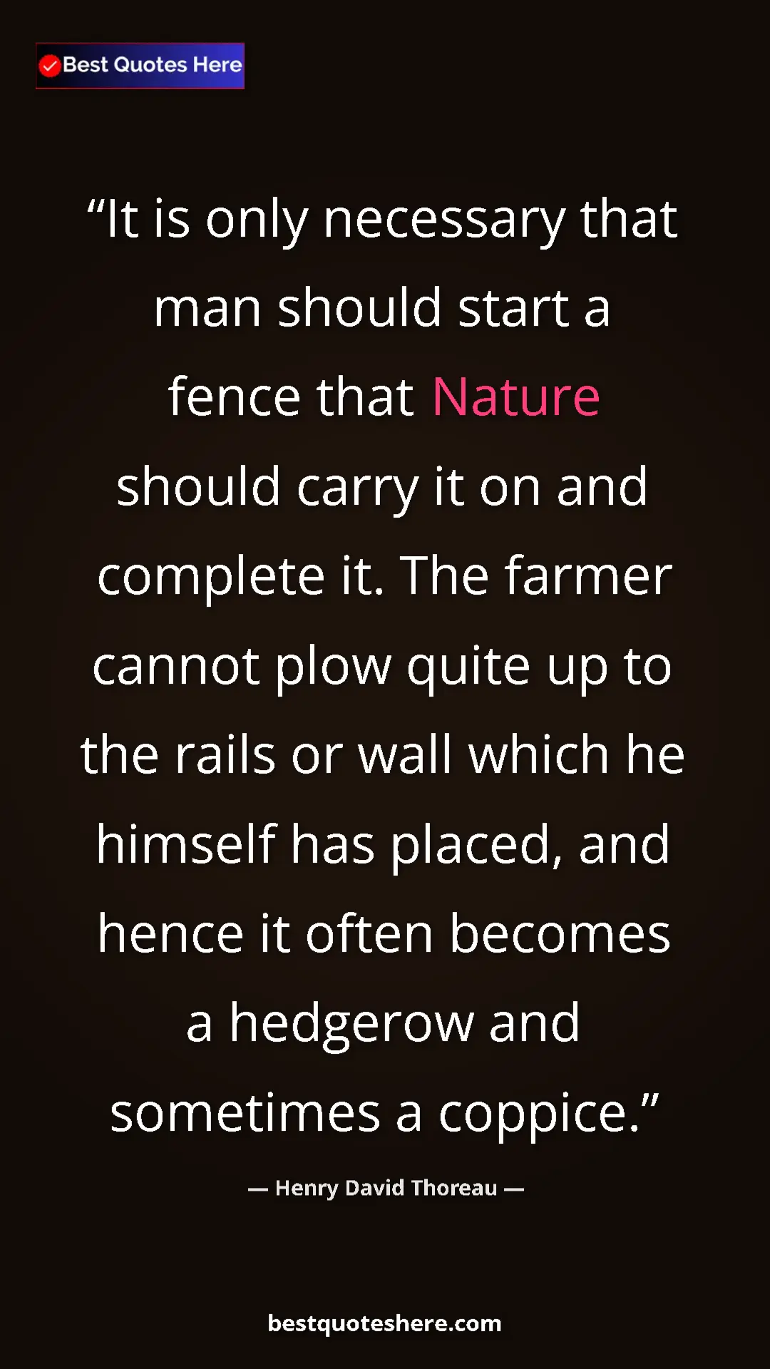 Henry David Thoreau Quote Card: "It is only necessary that man should start a fence that..." Pinterest quote poster by Henry David Thoreau: "It is only necessary that man should start a fence that..."