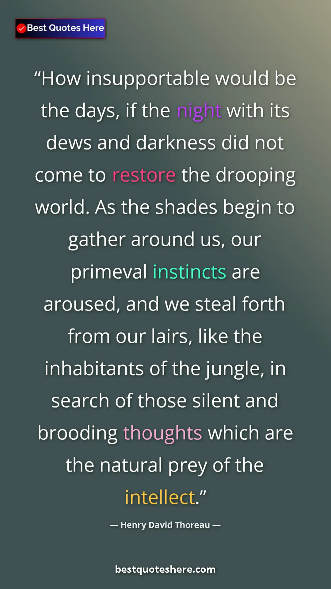 Henry David Thoreau Quote Card: "How insupportable would be the days, if the night with its..." Pinterest quote poster by Henry David Thoreau: "How insupportable would be the days, if the night with its..."