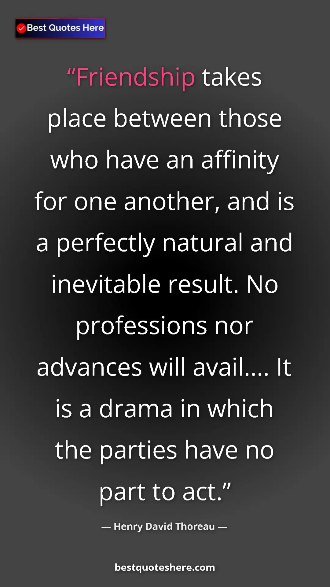 Pinterest quote poster by Henry David Thoreau: "Friendship takes place between those who have an affinity..."