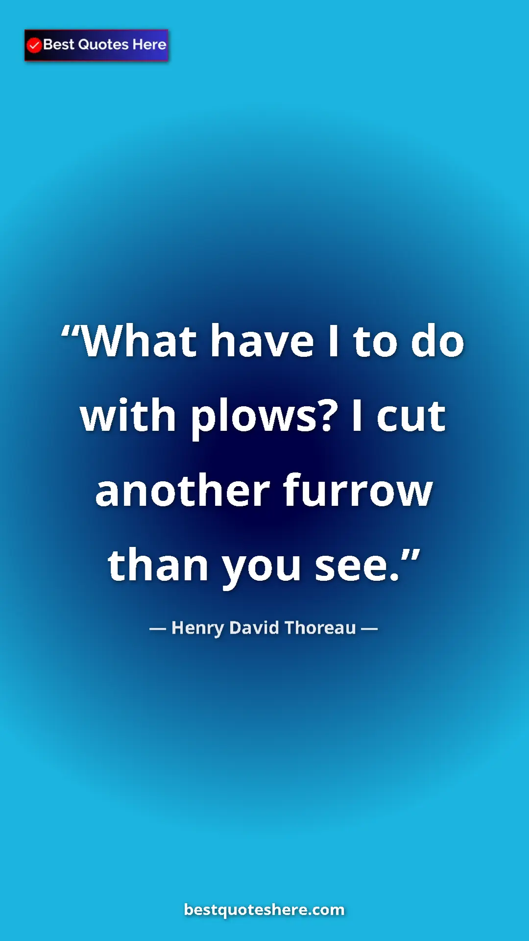 Pinterest quote poster by Henry David Thoreau: "What have I to do with plows? I cut another furrow than you..."
