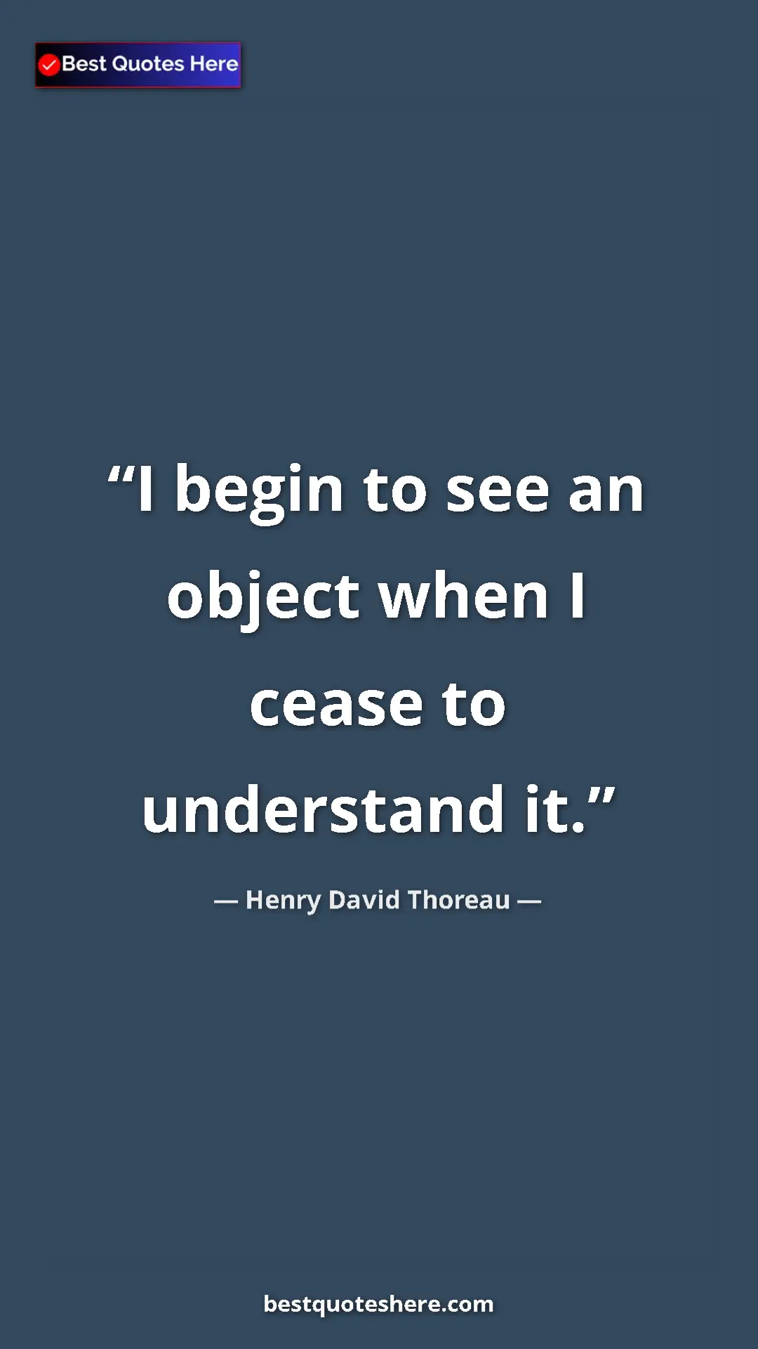 Henry David Thoreau Quote Card: "I begin to see an object when I cease to understand it." Pinterest quote poster by Henry David Thoreau: "I begin to see an object when I cease to understand it."