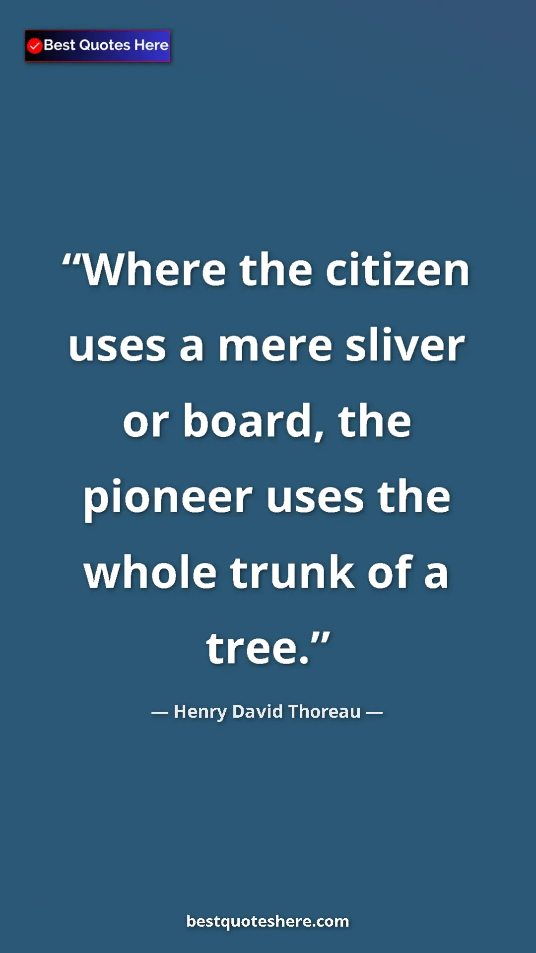 Henry David Thoreau Quote Card: "Where the citizen uses a mere sliver or board, the pioneer..." Pinterest quote poster by Henry David Thoreau: "Where the citizen uses a mere sliver or board, the pioneer..."