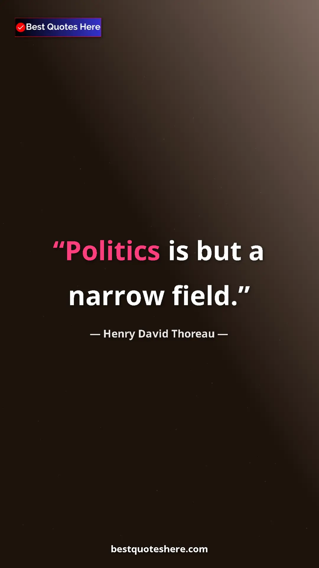 Henry David Thoreau Quote Card: "Politics is but a narrow field." Pinterest quote poster by Henry David Thoreau: "Politics is but a narrow field."
