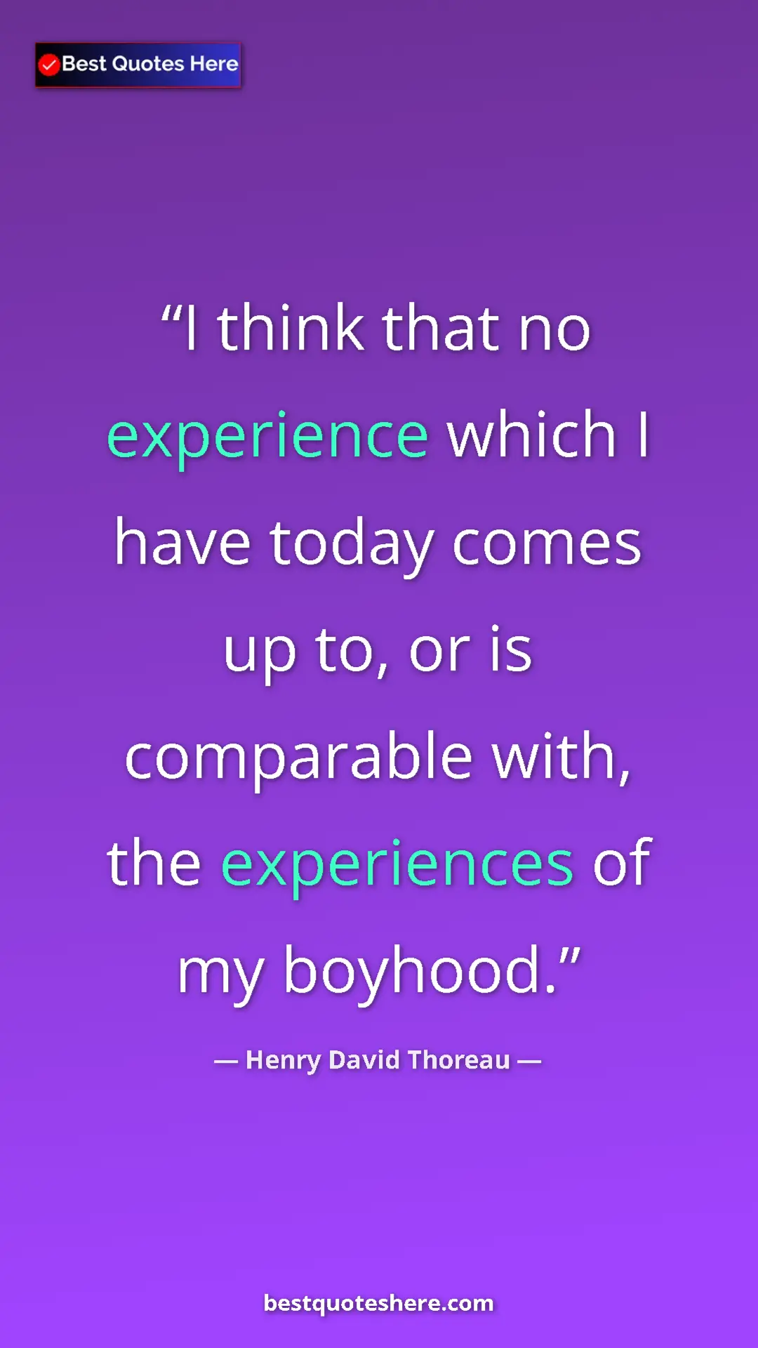 Pinterest quote poster by Henry David Thoreau: "I think that no experience which I have today comes up to,..."
