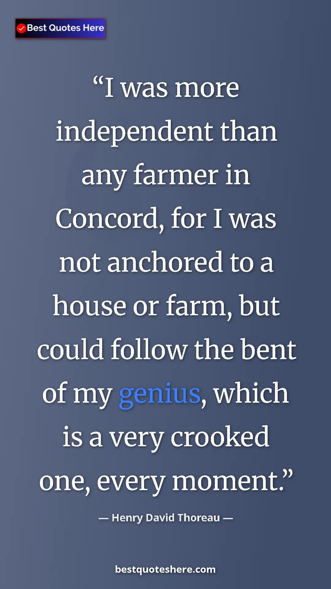 Henry David Thoreau Quote Card: "I was more independent than any farmer in Concord, for I..." Pinterest quote poster by Henry David Thoreau: "I was more independent than any farmer in Concord, for I..."