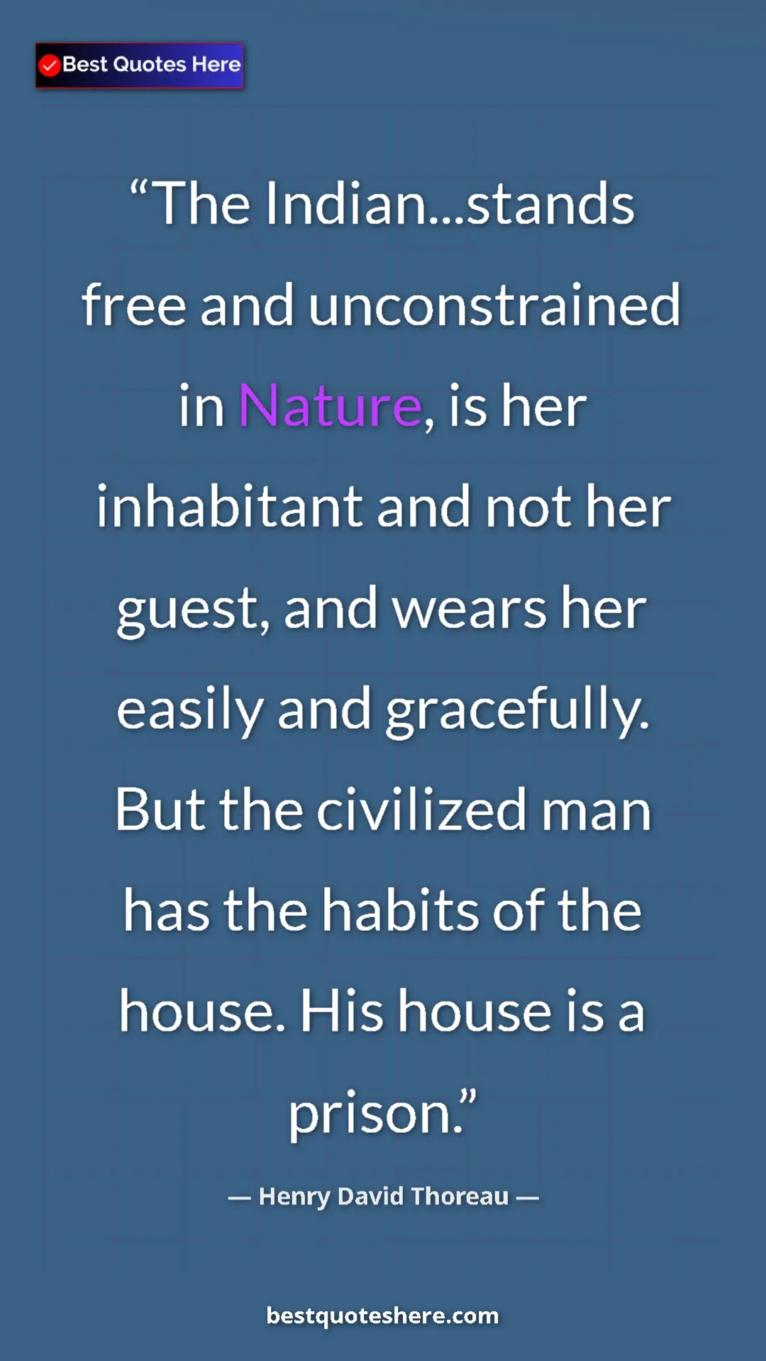 Henry David Thoreau Quote Card: "The Indian...stands free and unconstrained in Nature, is..." Pinterest quote poster by Henry David Thoreau: "The Indian...stands free and unconstrained in Nature, is..."