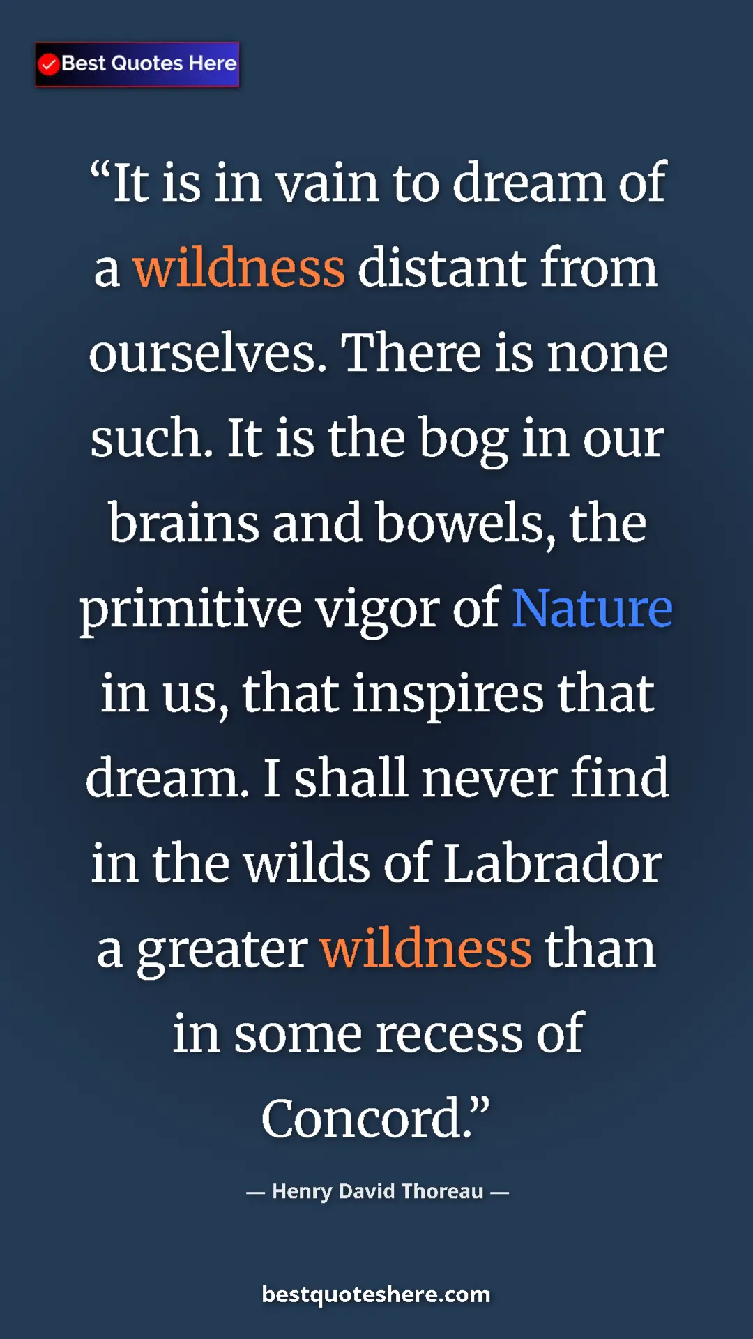 Henry David Thoreau Quote Card: "It is in vain to dream of a wildness distant from..." Pinterest quote poster by Henry David Thoreau: "It is in vain to dream of a wildness distant from..."