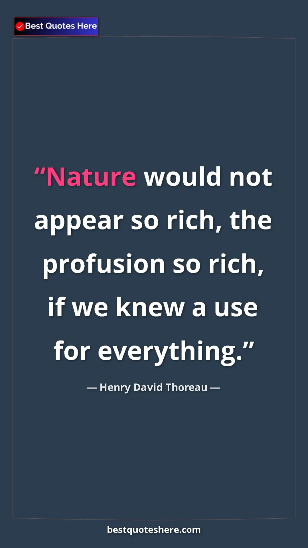 Henry David Thoreau Quote Card: "Nature would not appear so rich, the profusion so rich, if..." Pinterest quote poster by Henry David Thoreau: "Nature would not appear so rich, the profusion so rich, if..."