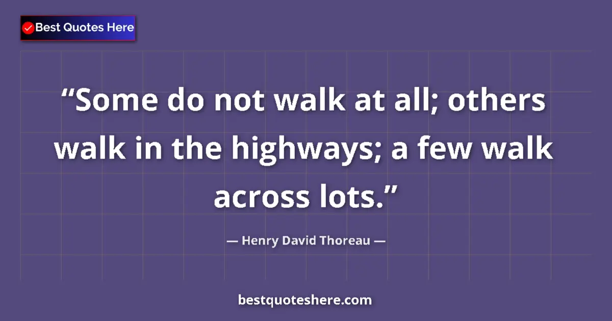 Quote by Henry David Thoreau: Some do not walk at all; others walk in the highways; a few walk across lots....