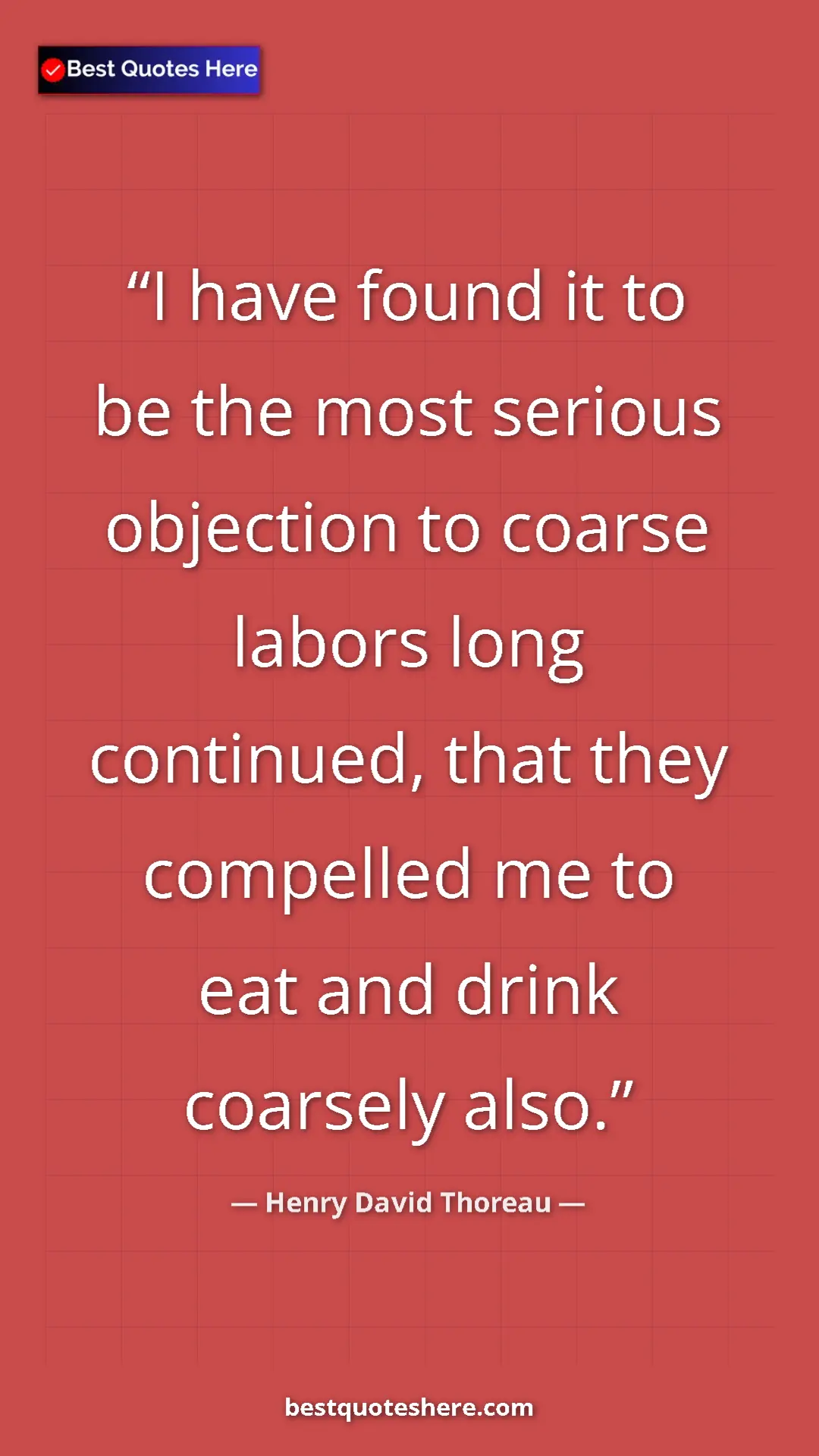 Pinterest quote poster by Henry David Thoreau: "I have found it to be the most serious objection to coarse..."