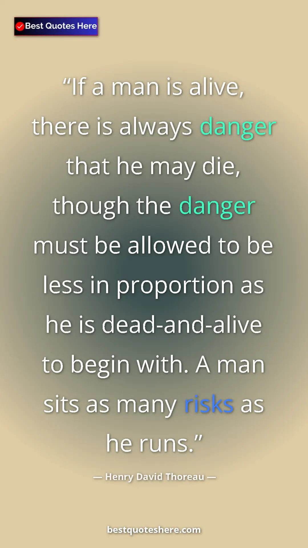 Pinterest quote poster by Henry David Thoreau: "If a man is alive, there is always danger that he may die,..."
