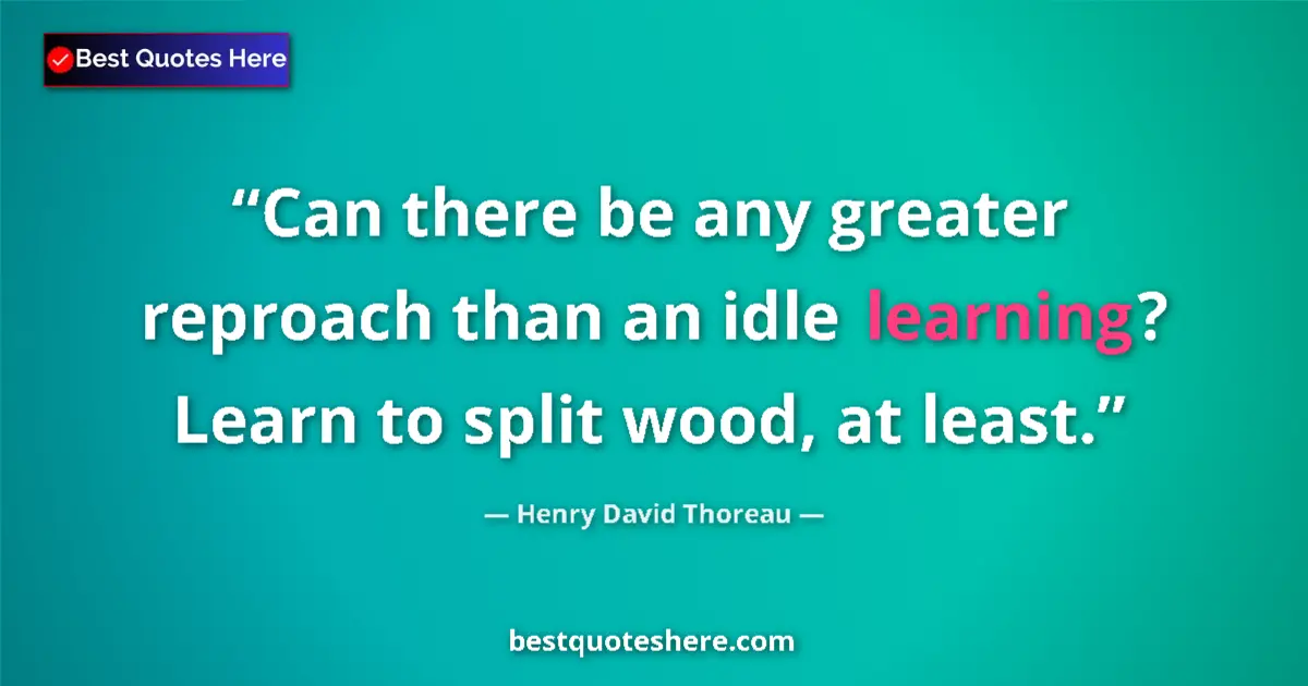 Quote by Henry David Thoreau: Can there be any greater reproach than an idle learning? Learn to split wood, at least....